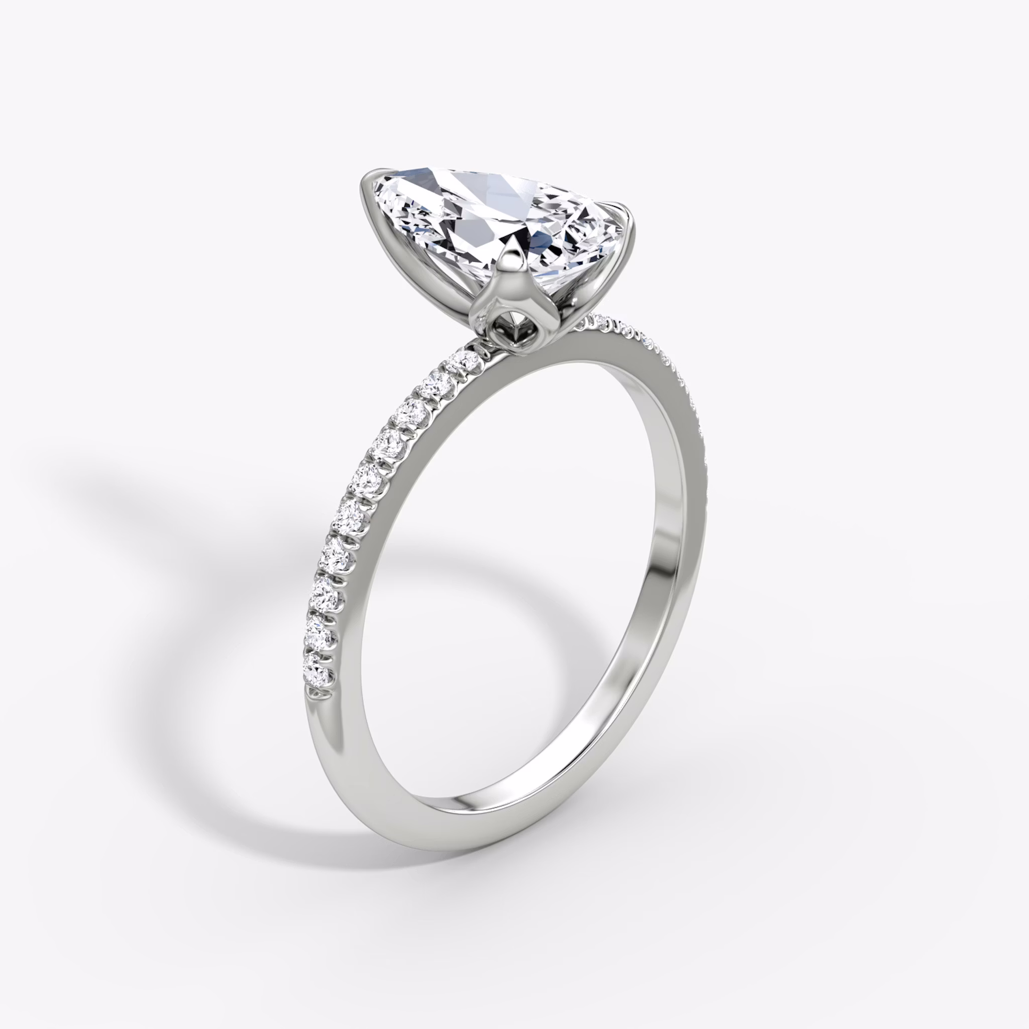 The Classic Petal | Pear | Platinum | bandAccent: Pavé | diamondOrientation: vertical | caratWeight: other