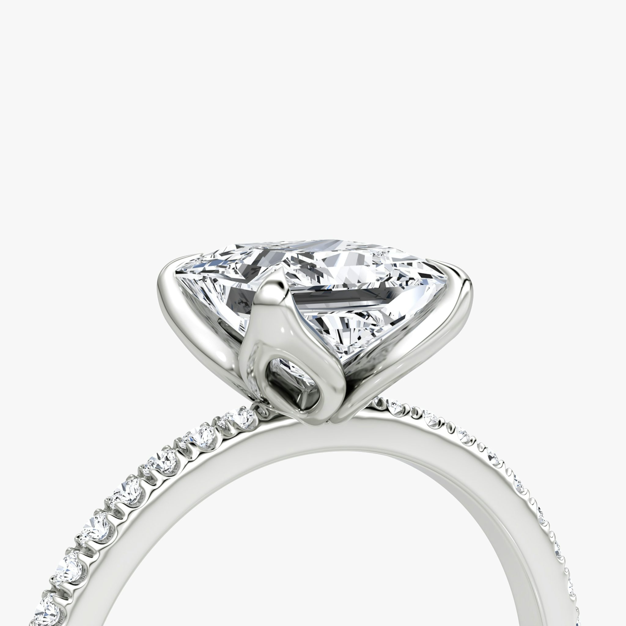 The Classic Petal | Princess | Platinum | bandAccent: Pavé | diamondOrientation: vertical | caratWeight: other