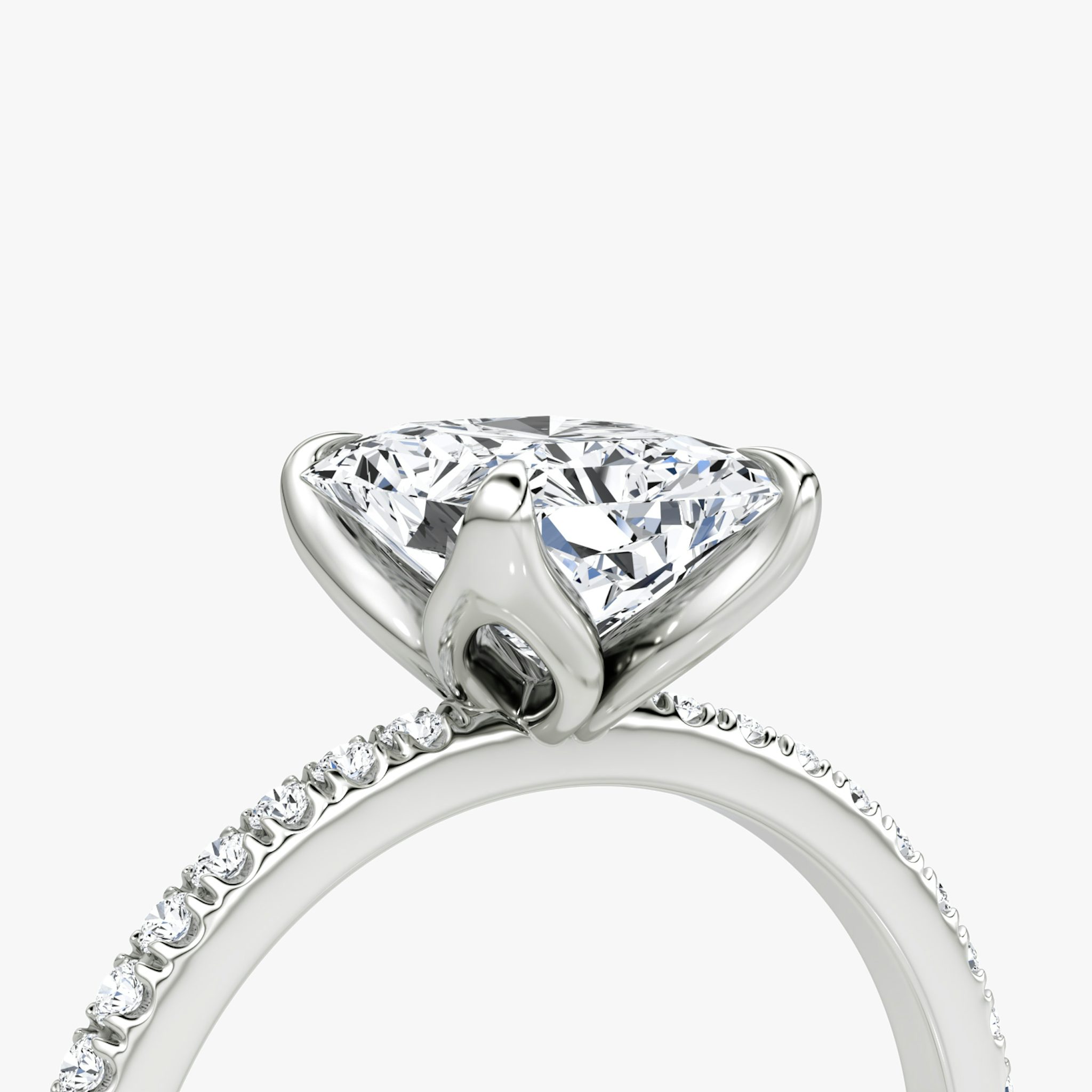 The Classic Petal | Radiant | Platinum | bandAccent: Pavé | diamondOrientation: vertical | caratWeight: other