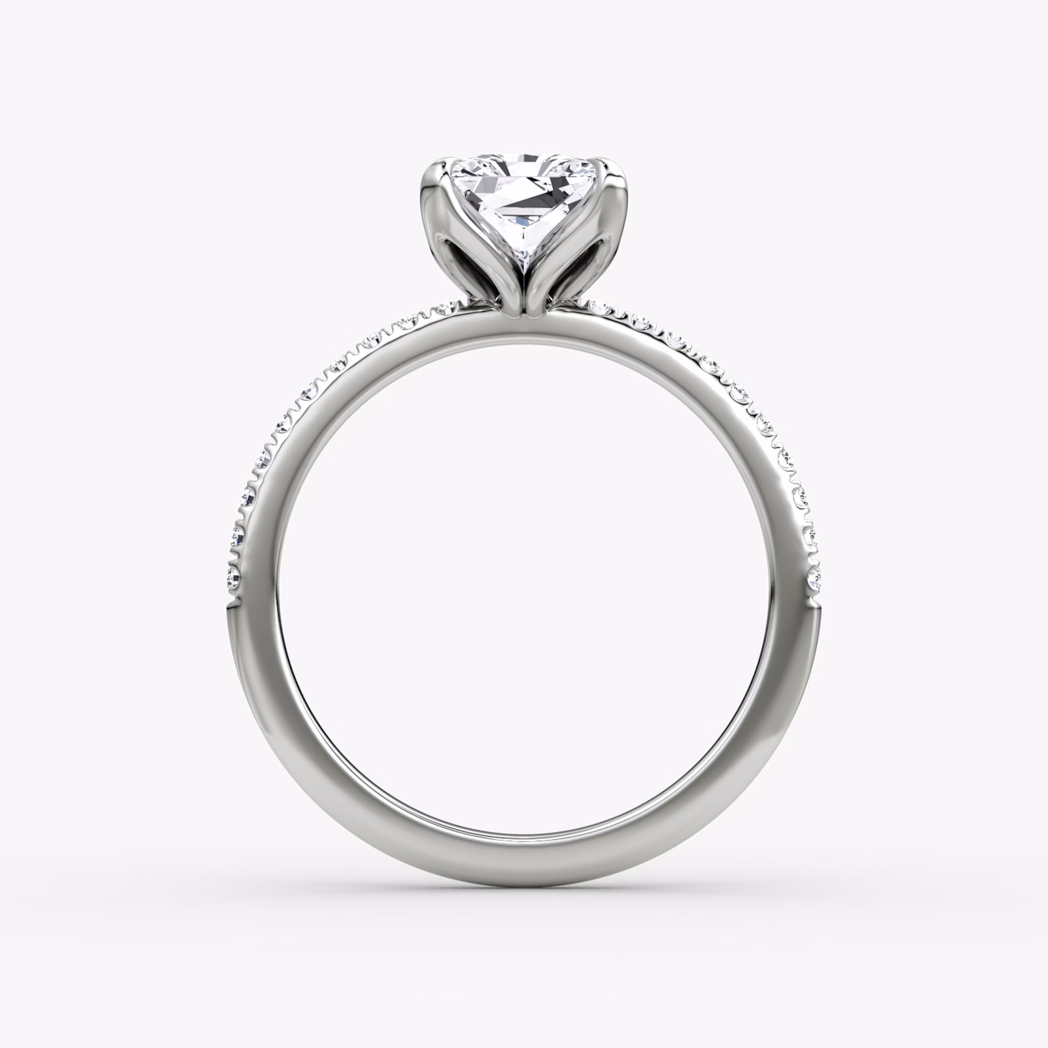 The Classic Petal | Radiant | Platinum | bandAccent: Pavé | diamondOrientation: vertical | caratWeight: other