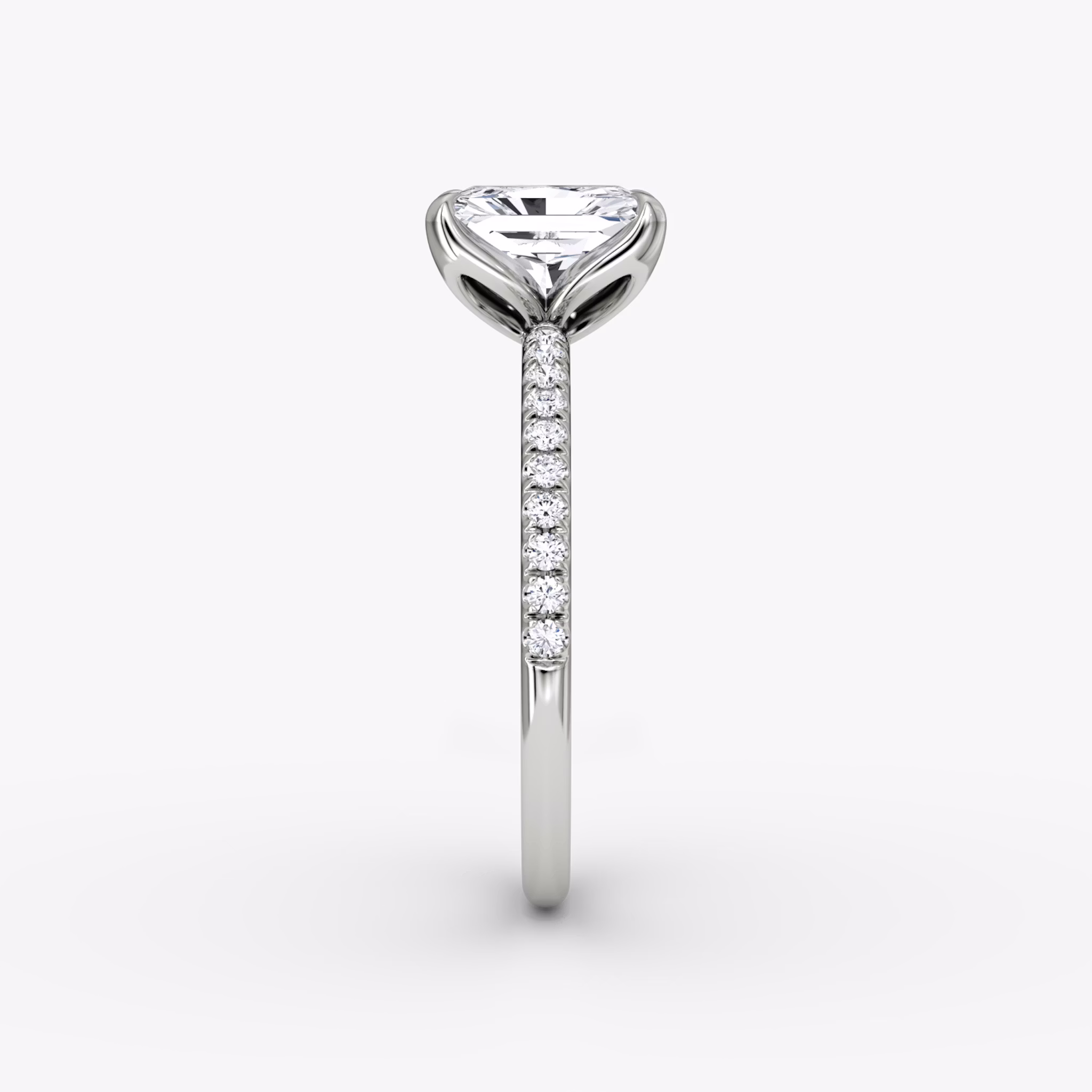 The Classic Petal | Radiant | Platinum | bandAccent: Pavé | diamondOrientation: vertical | caratWeight: other