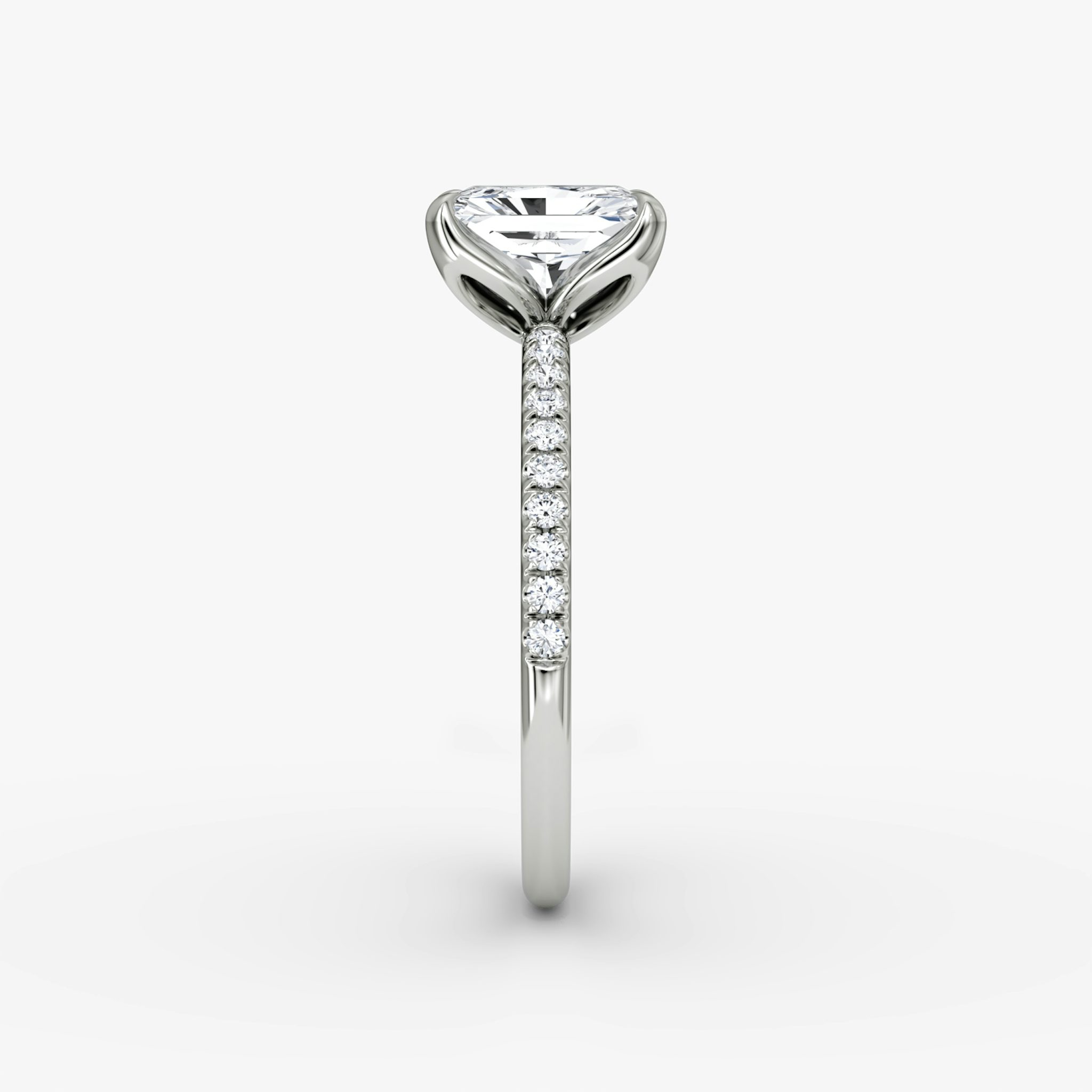 The Classic Petal | Radiant | Platinum | bandAccent: Pavé | diamondOrientation: vertical | caratWeight: other