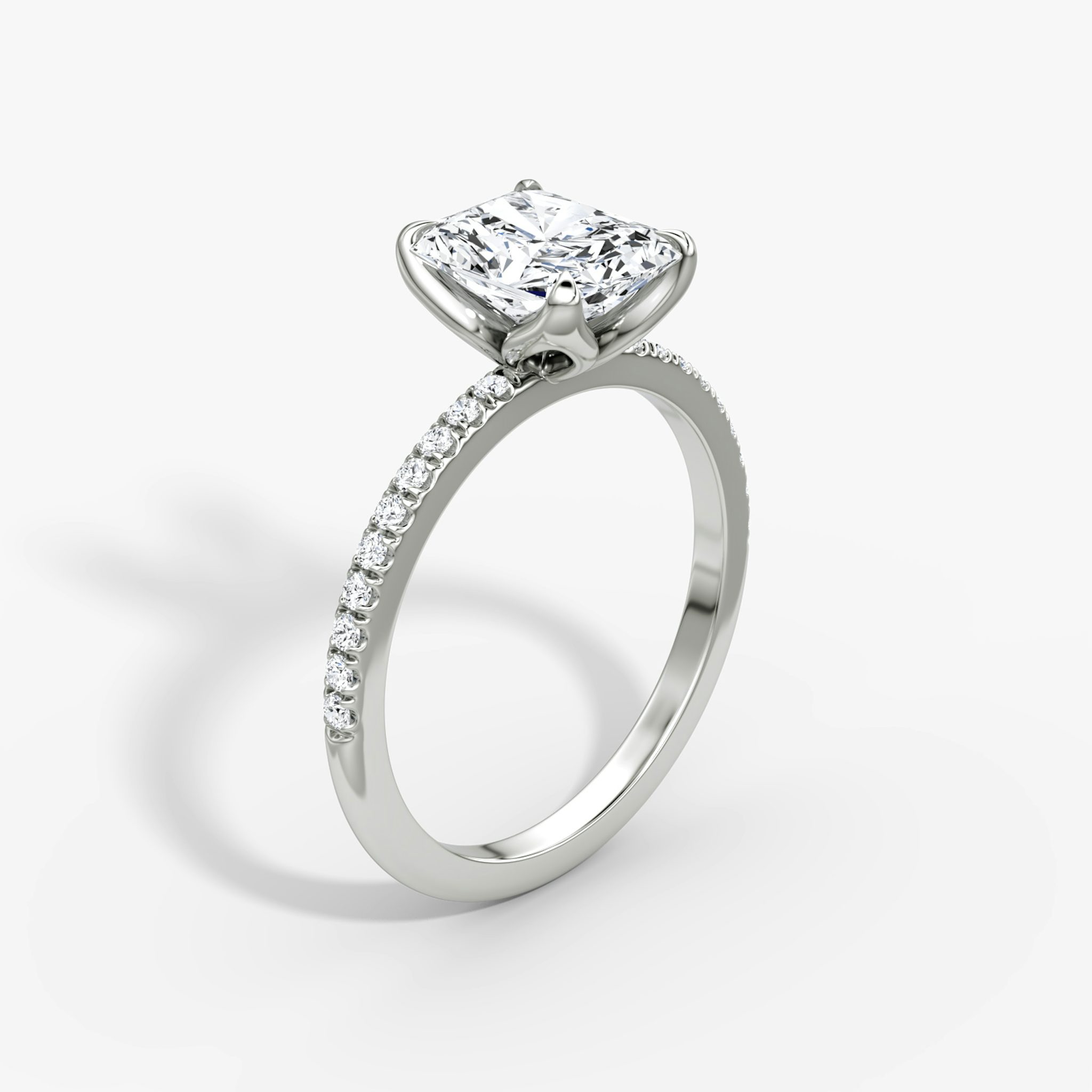 The Classic Petal | Radiant | Platinum | bandAccent: Pavé | diamondOrientation: vertical | caratWeight: other