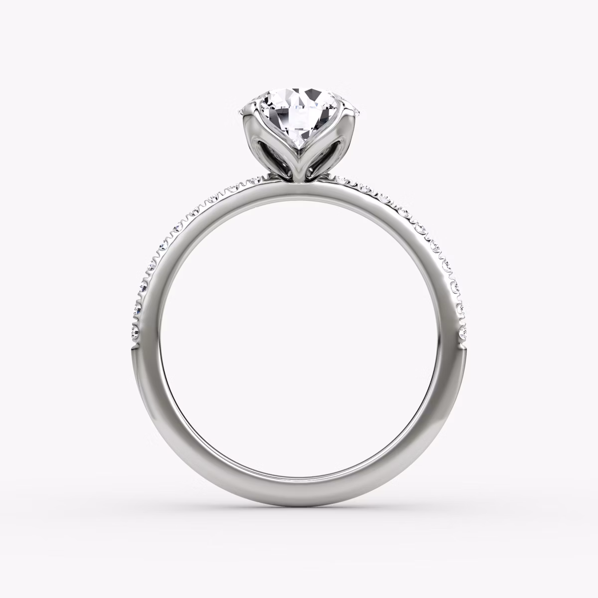 The Classic Petal | Round Brilliant | 18k | White Gold | bandAccent: Pavé | caratWeight: other | diamondOrientation: vertical