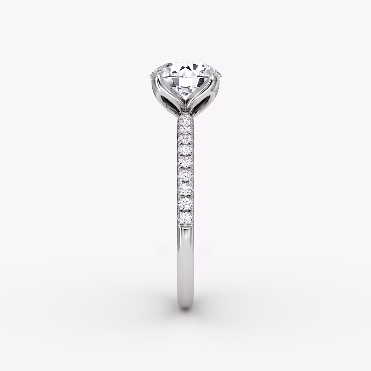 The Classic Petal | Round Brilliant | 18k | White Gold | bandAccent: Pavé | caratWeight: other | diamondOrientation: vertical