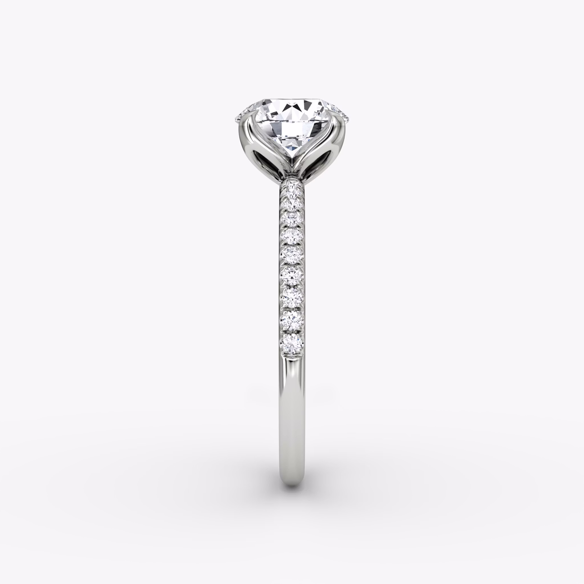The Classic Petal | Round Brilliant | 18k | White Gold | bandAccent: Pavé | caratWeight: other | diamondOrientation: vertical
