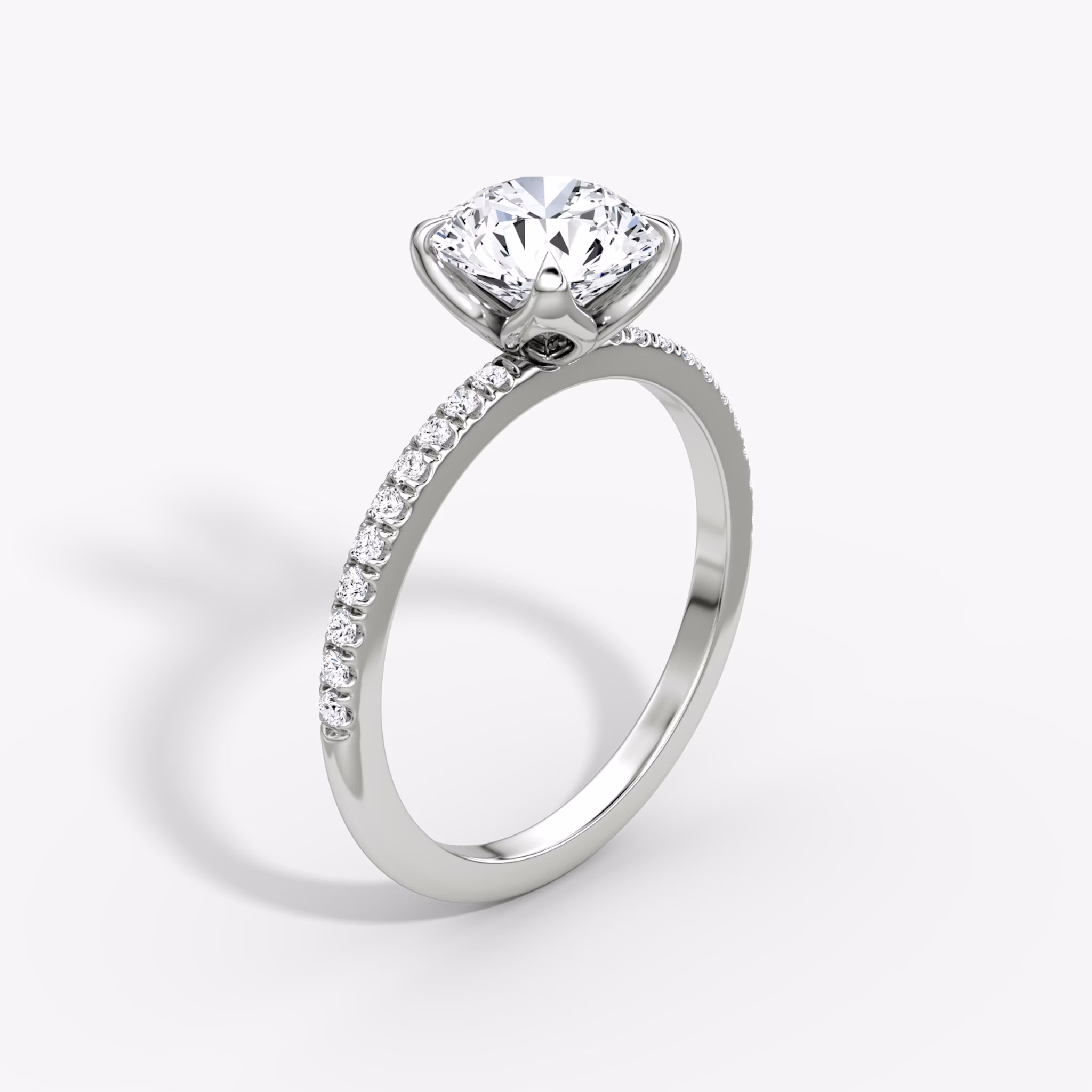 The Classic Petal | Round Brilliant | 18k | White Gold | bandAccent: Pavé | caratWeight: other | diamondOrientation: vertical