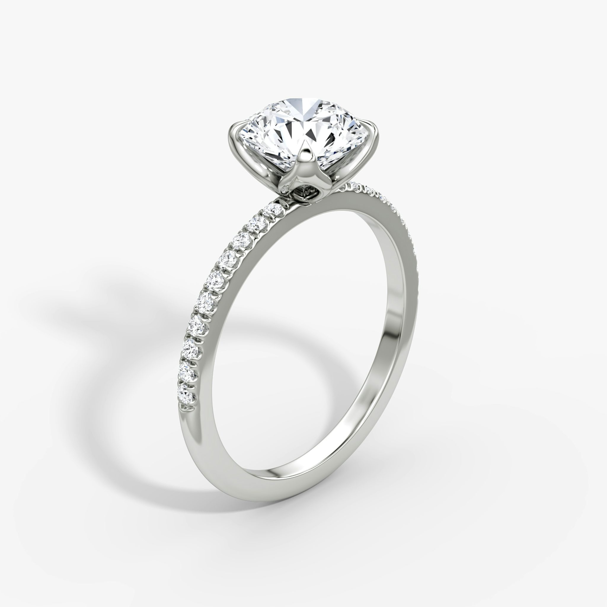 The Classic Petal | Round Brilliant | 18k | White Gold | bandAccent: Pavé | caratWeight: other | diamondOrientation: vertical