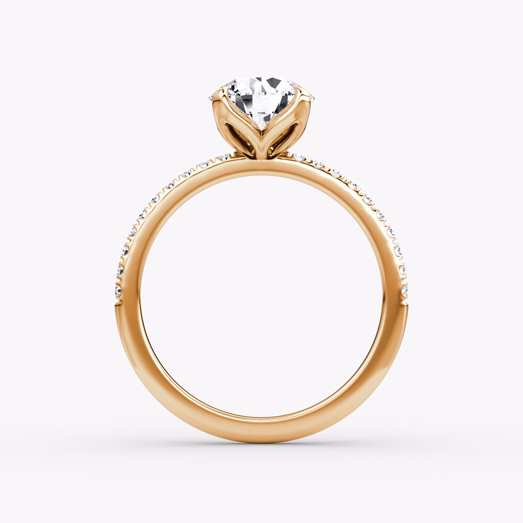 The Classic Petal | Round Brilliant | 14k | Rose Gold | bandAccent: Pavé | caratWeight: other | diamondOrientation: vertical