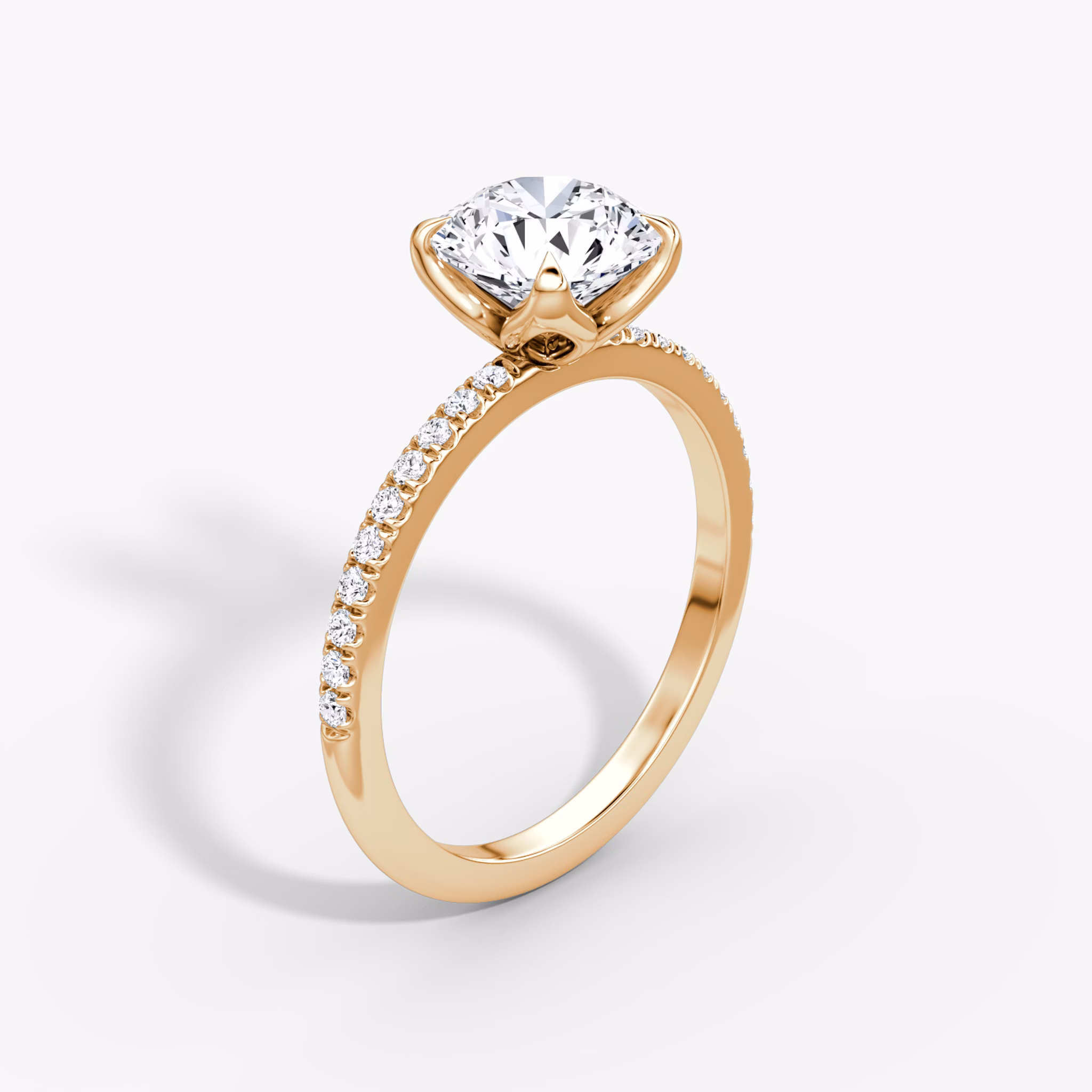 The Classic Petal | Round Brilliant | 14k | Rose Gold | bandAccent: Pavé | caratWeight: other | diamondOrientation: vertical
