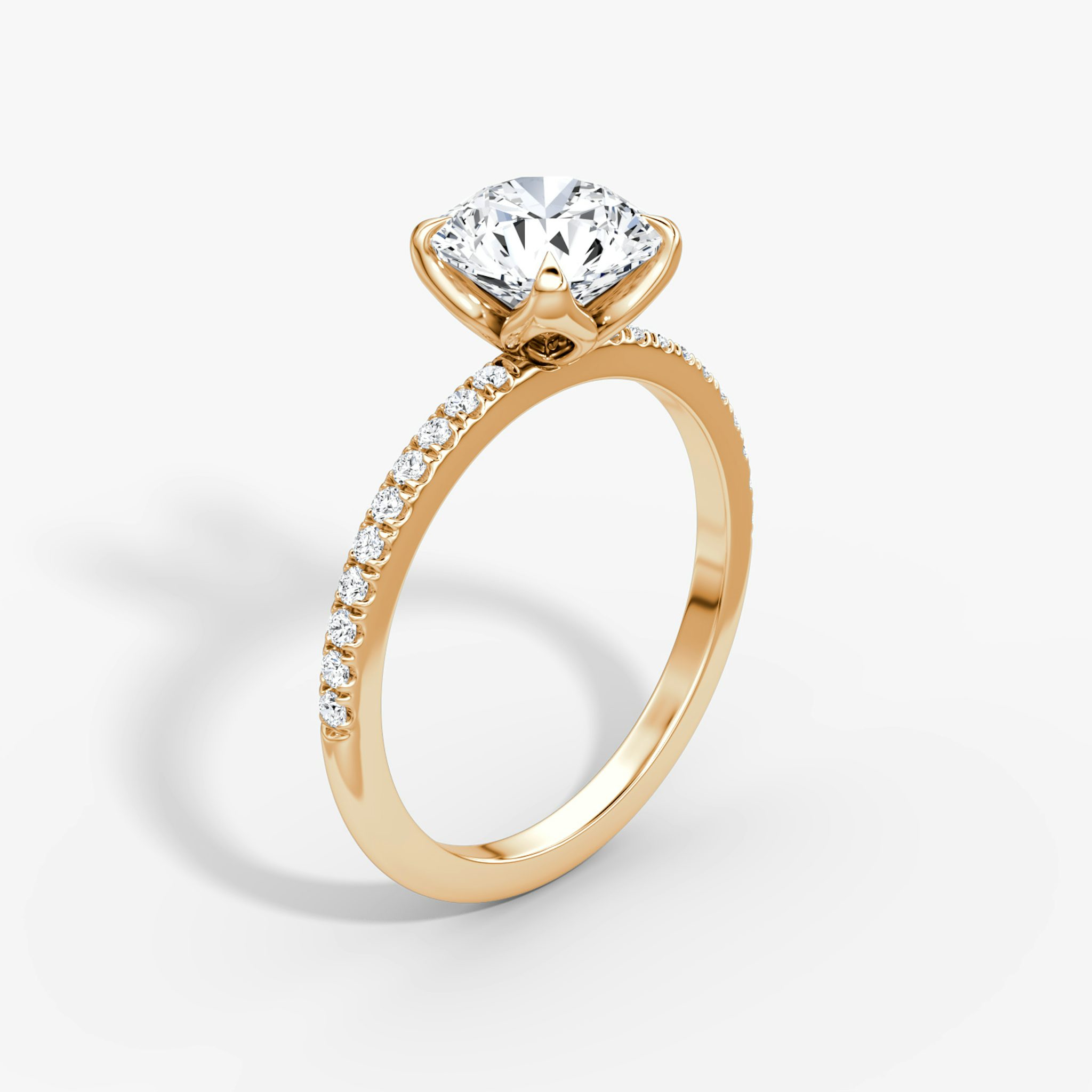 The Classic Petal | Round Brilliant | 14k | Rose Gold | bandAccent: Pavé | caratWeight: other | diamondOrientation: vertical