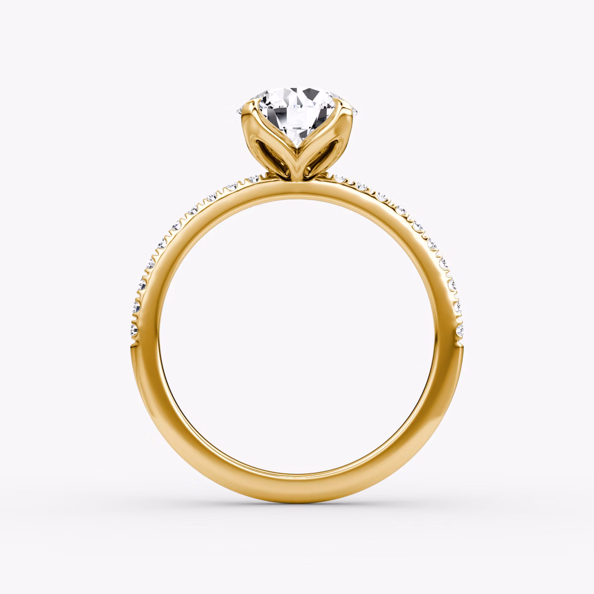 The Classic Petal | Round Brilliant | 18k | Yellow Gold | bandAccent: Pavé | caratWeight: 1.5ct | diamondOrientation: vertical