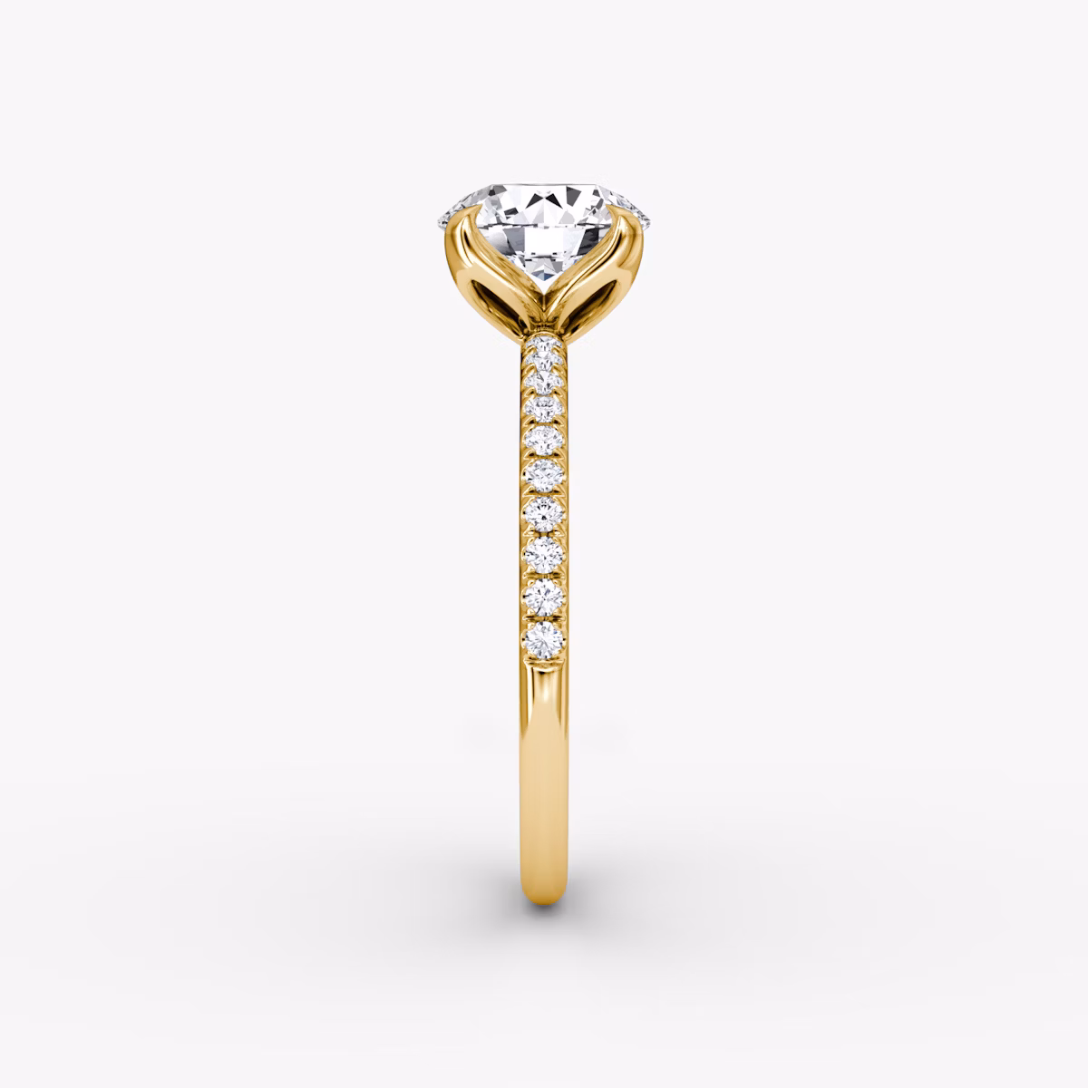The Classic Petal | Round Brilliant | 18k | Yellow Gold | bandAccent: Pavé | caratWeight: 1.5ct | diamondOrientation: vertical