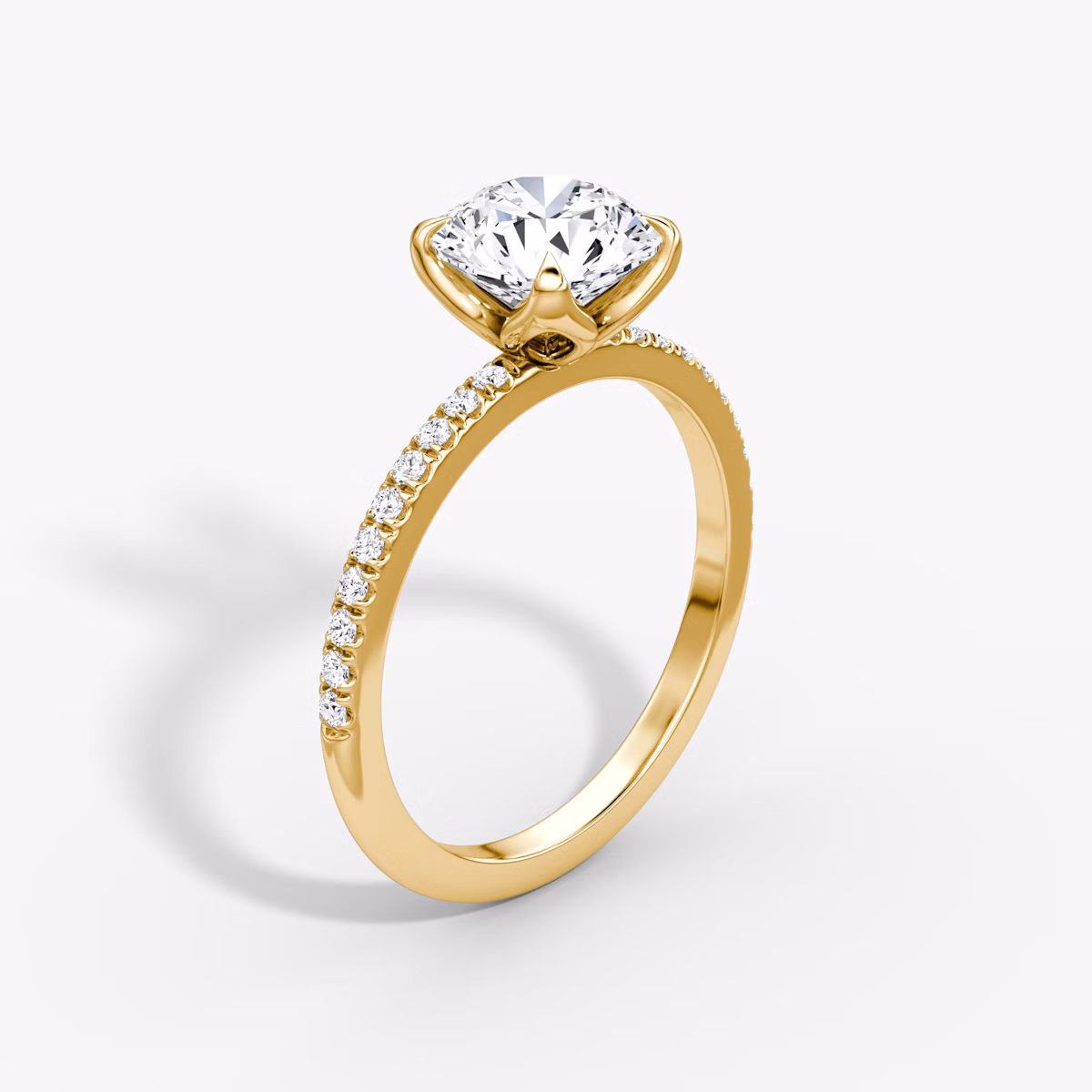 The Classic Petal | Round Brilliant | 18k | Yellow Gold | bandAccent: Pavé | caratWeight: 1.5ct | diamondOrientation: vertical