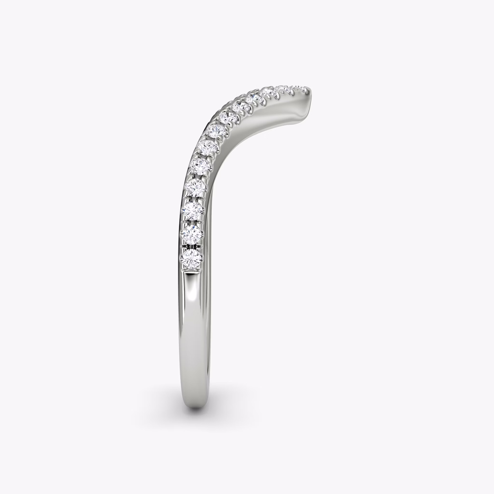 The Signature V Band | 18k | White Gold | bandAccent: Pavé | bandVersion: petite
