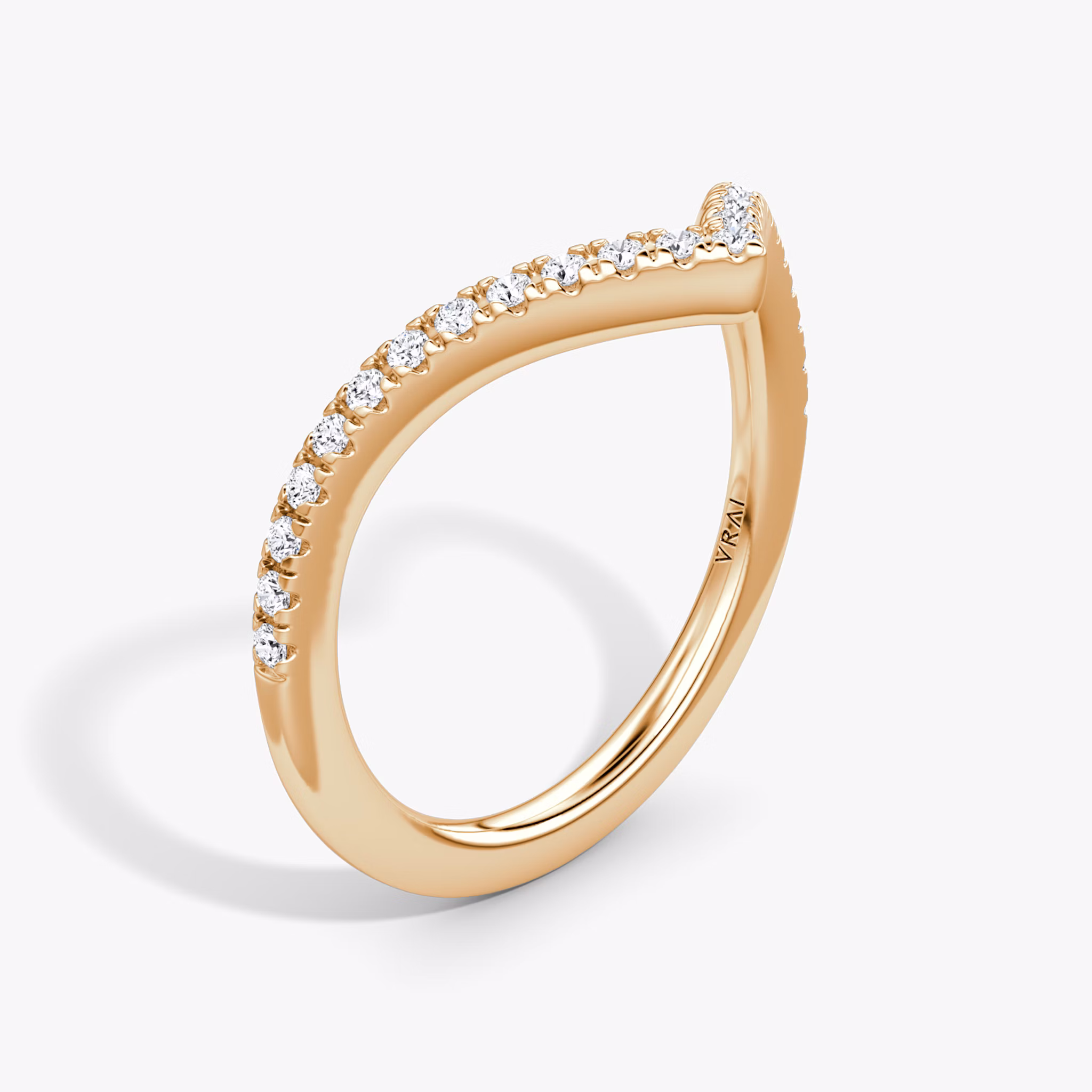 The Signature V Band | 14k | Rose Gold | bandAccent: Pavé | bandVersion: petite