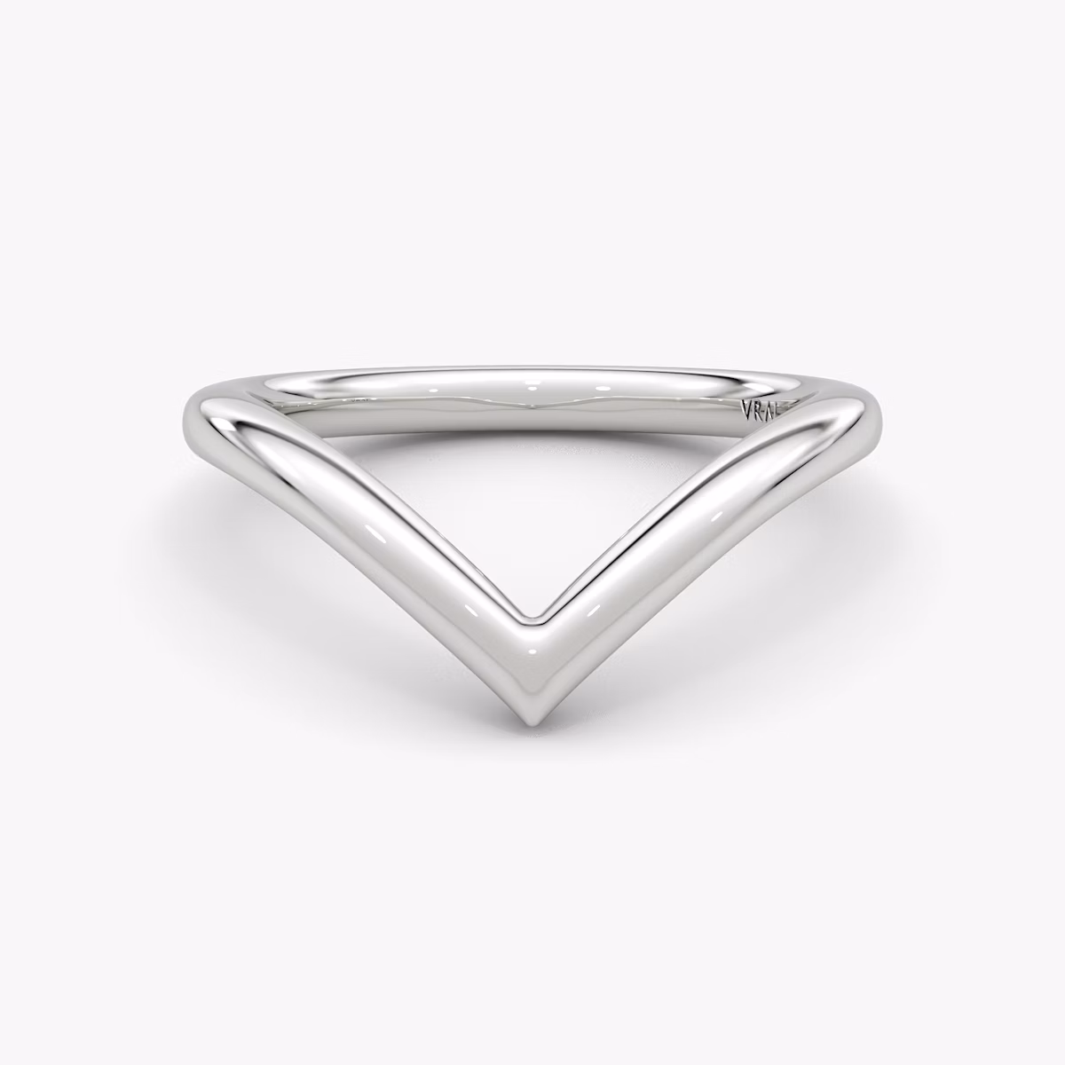 Signature V-band ring with a plain design, crafted in platinum, shown on white background.
