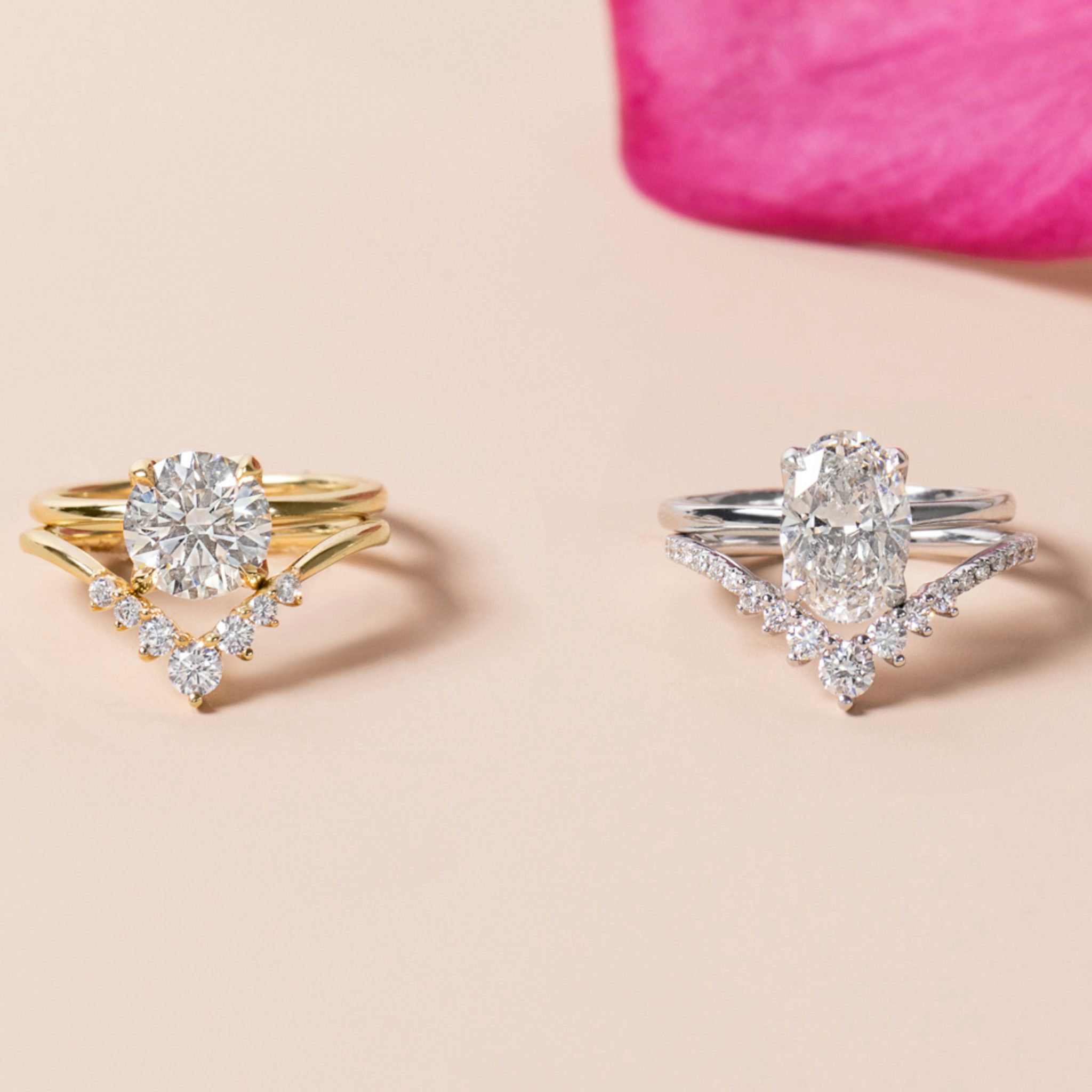 The Dew Drop Crown Band | Round Brilliant | 14k | Rose Gold | bandAccent: Plain