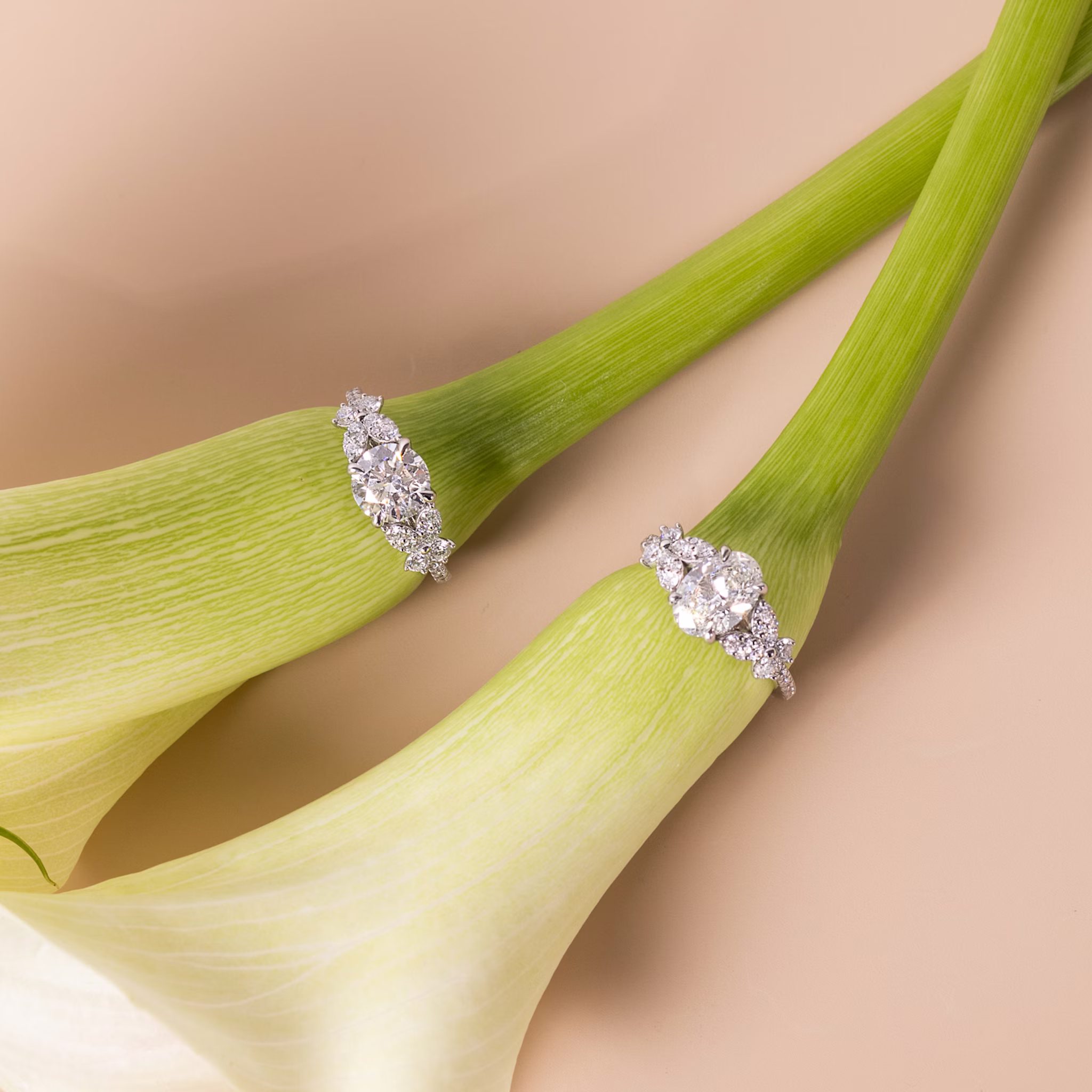 The Signature Floral | Round Brilliant | Platinum | bandAccent: Pavé | caratWeight: other | diamondOrientation: vertical