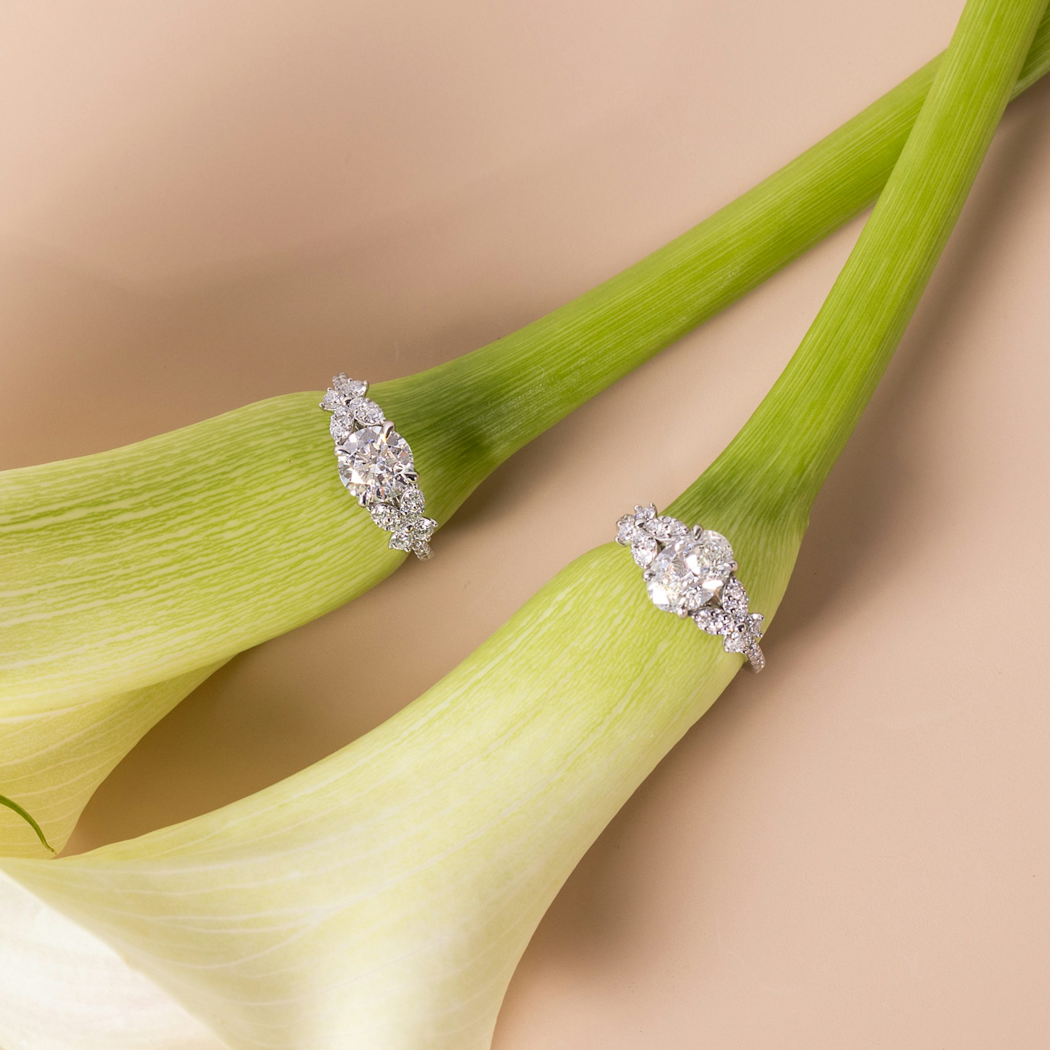 The Signature Floral | Round Brilliant | Platinum | bandAccent: Pavé | caratWeight: other | diamondOrientation: vertical