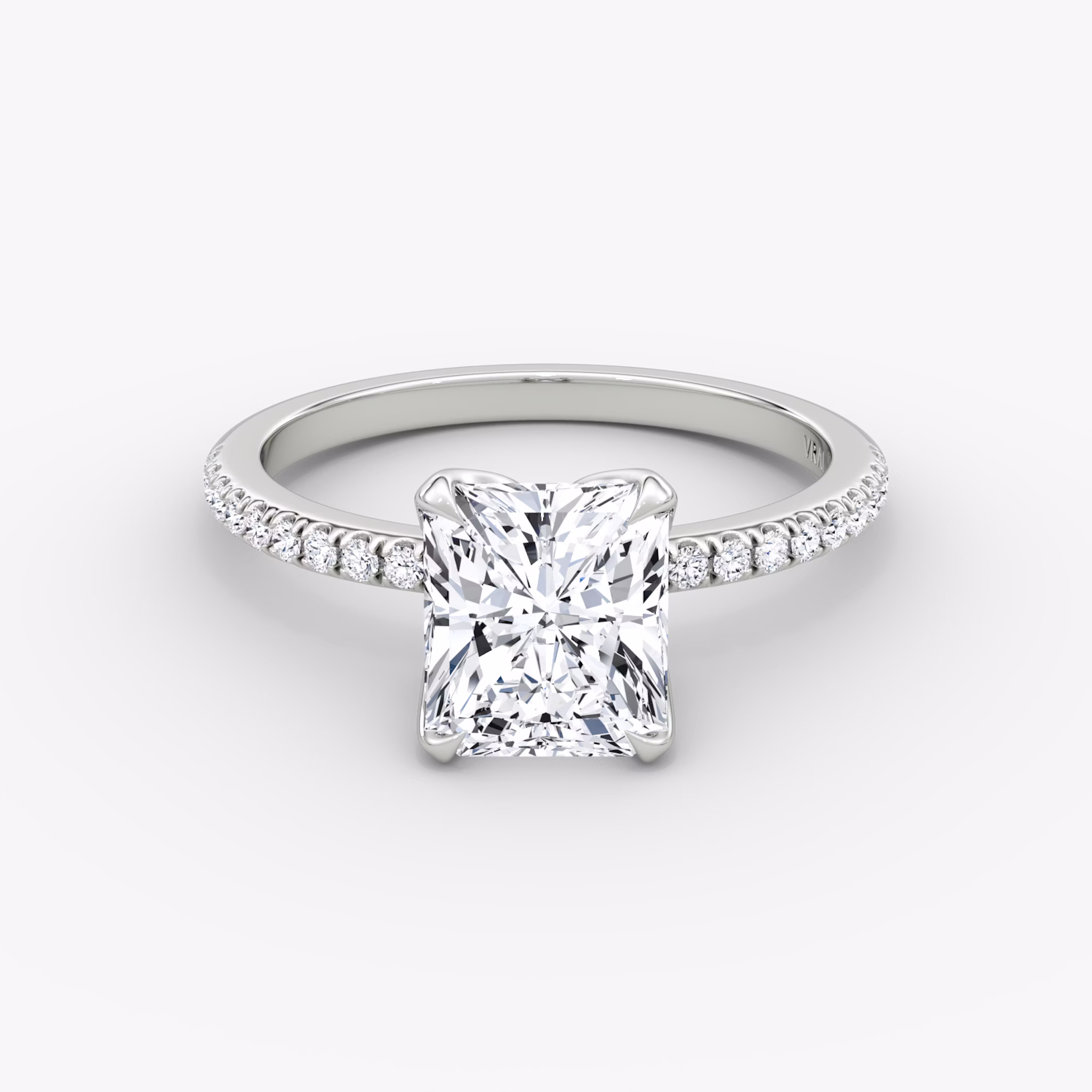 The Classic Petal | Radiant | Platinum | bandAccent: Pavé | diamondOrientation: vertical | caratWeight: other