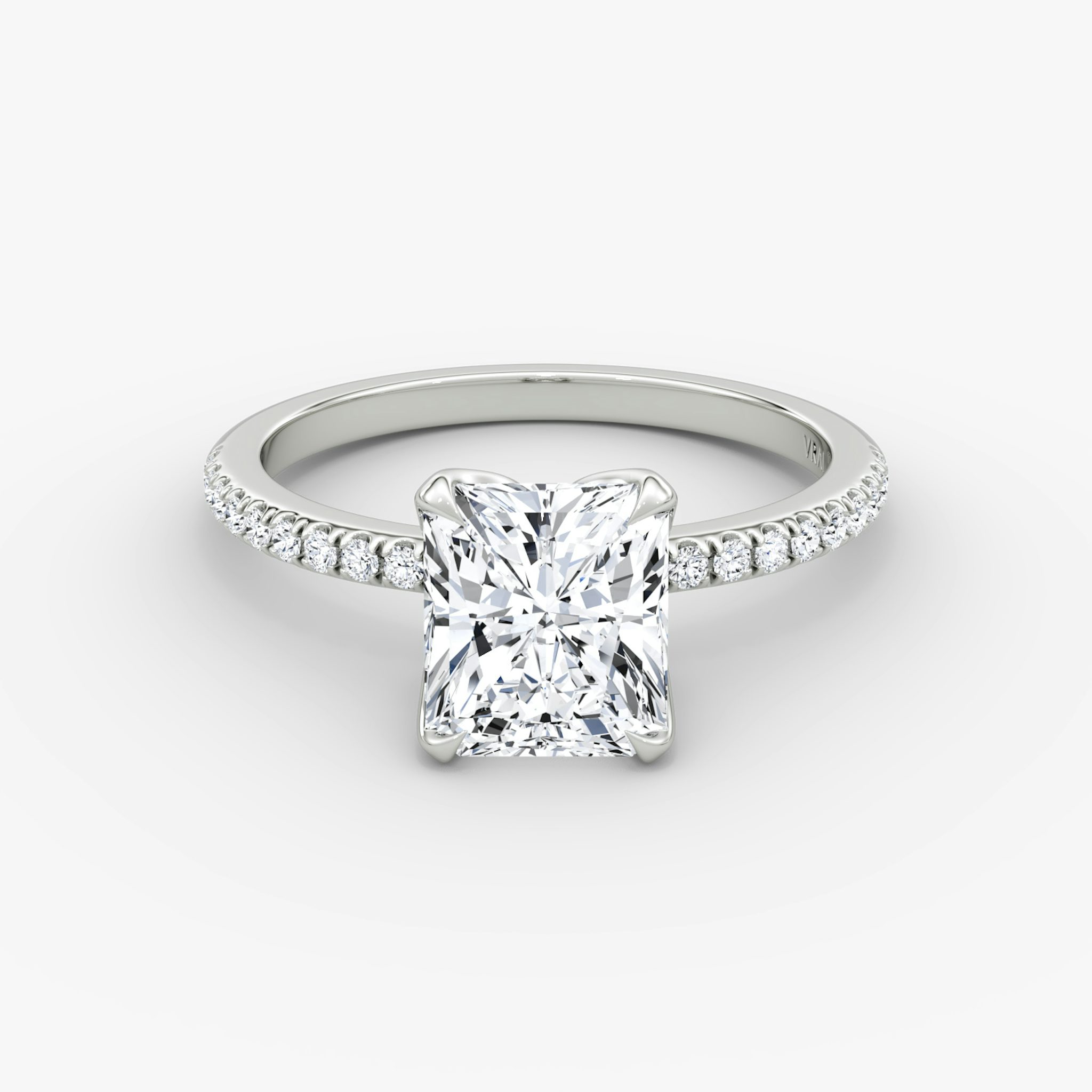 The Classic Petal | Radiant | Platinum | bandAccent: Pavé | diamondOrientation: vertical | caratWeight: other