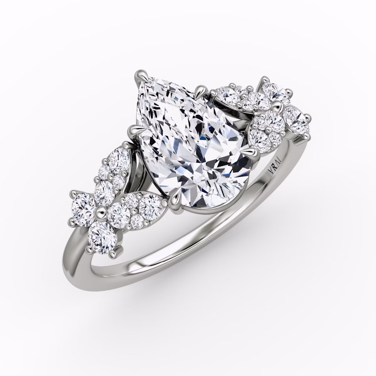 The Signature Floral | Pear | 18k | White Gold | bandAccent: Plain | diamondOrientation: vertical | caratWeight: other