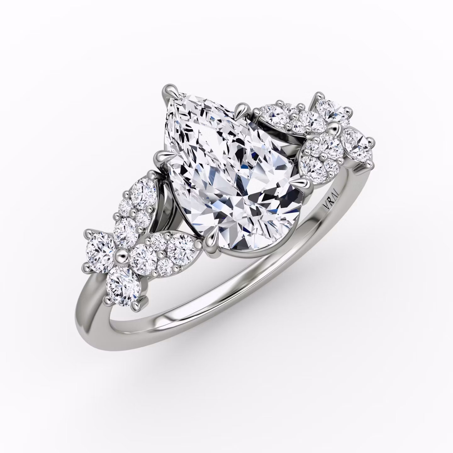 The Signature Floral  | Pear | Platinum | bandAccent: Plain | diamondOrientation: vertical | caratWeight: other