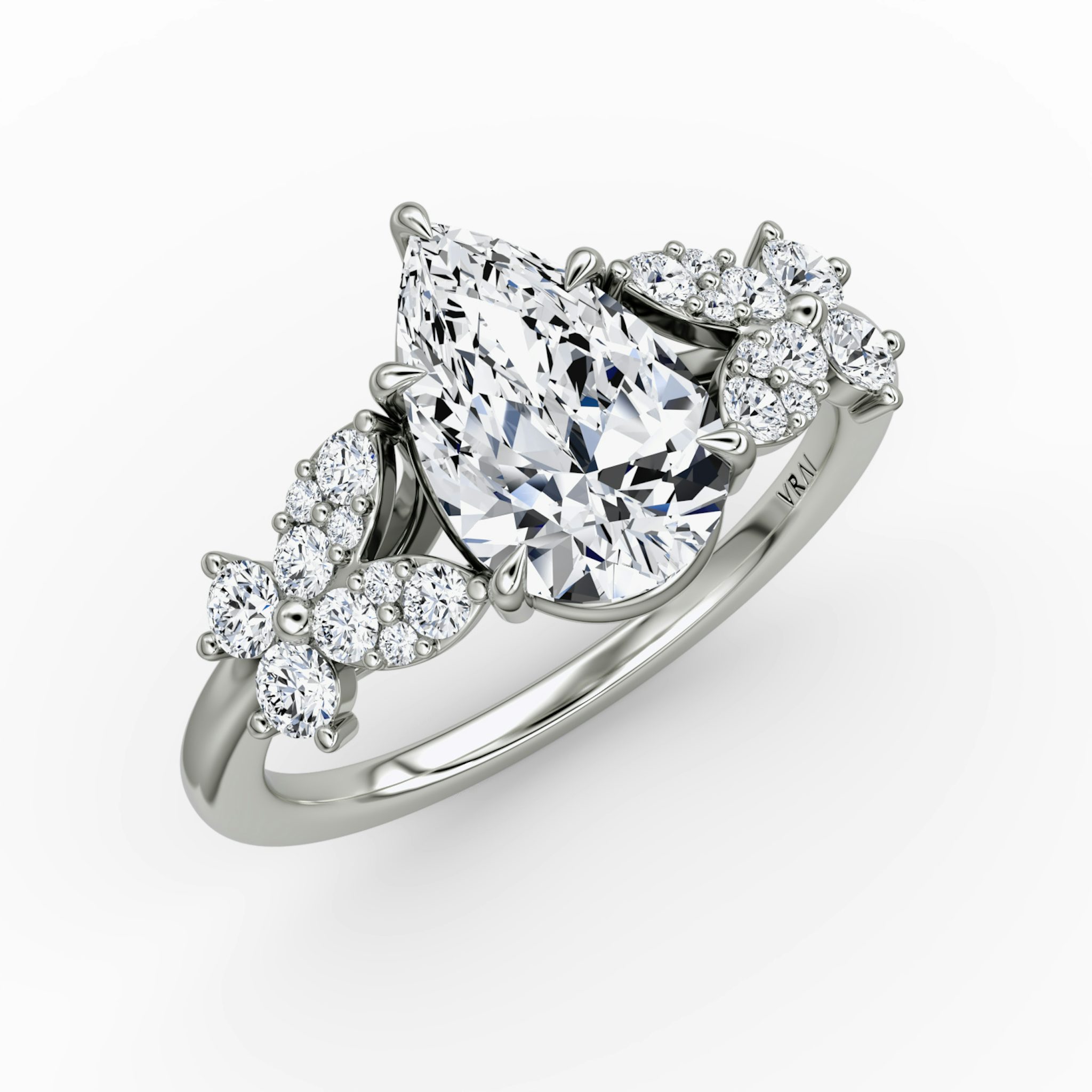 The Signature Floral | Pear | Platinum | bandAccent: Plain | diamondOrientation: vertical | caratWeight: other