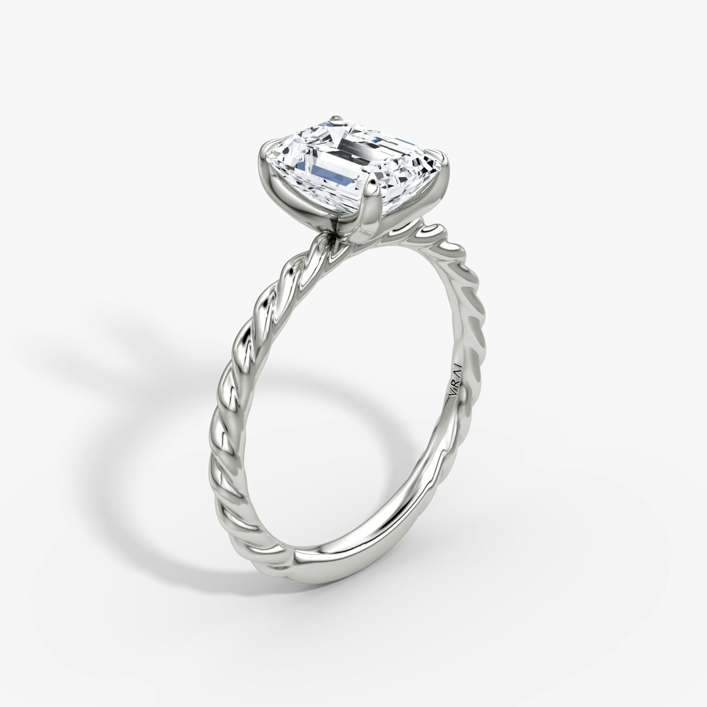 Anillo de compromiso Classic Rope | Esmeralda | Platino | bandAccent: Simple | diamondOrientation: vertical | caratWeight: other