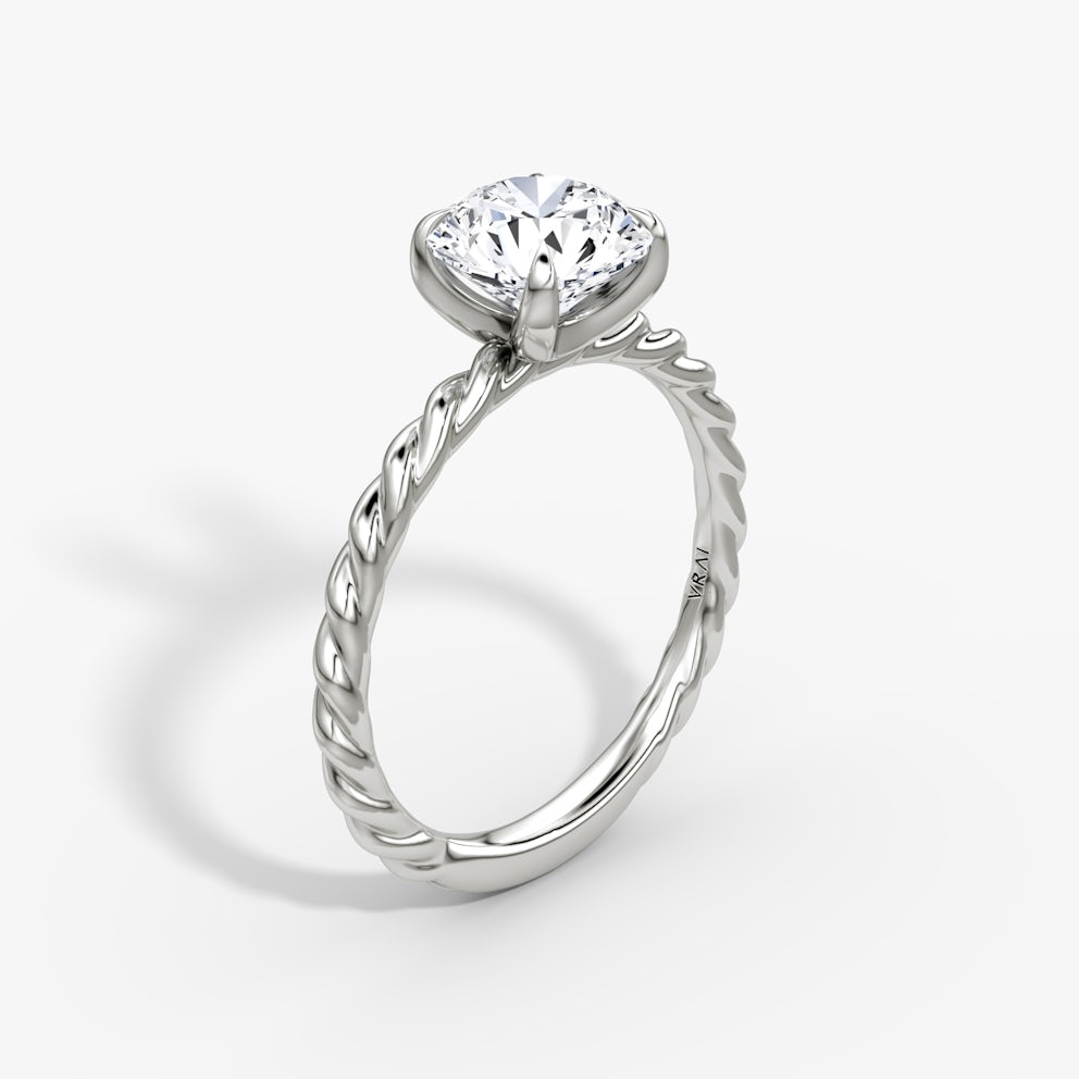 The Classic Rope Round Brilliant Engagement Ring | Plain Band | White Gold