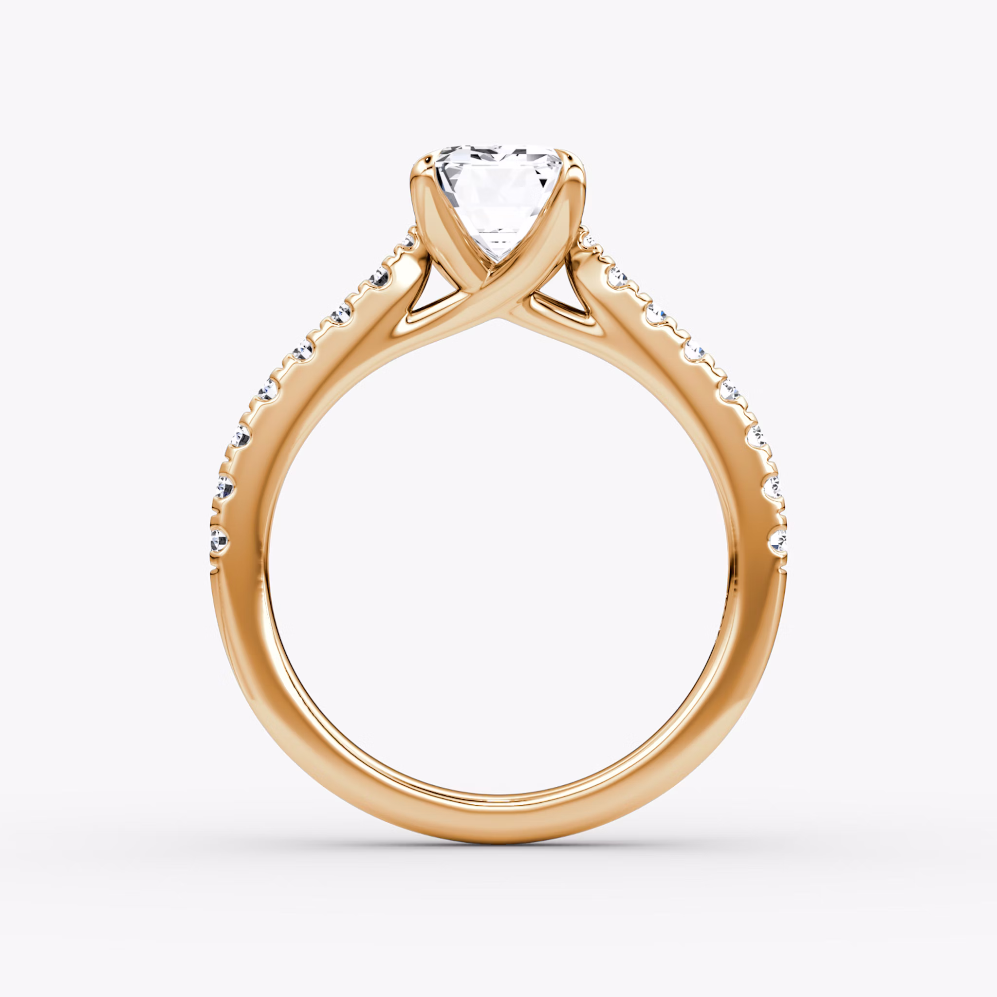 Anillo de compromiso Trellis Cathedral | Esmeralda | 14k | Oro rosa | bandAccent: Pavé | diamondOrientation: vertical | caratWeight: other