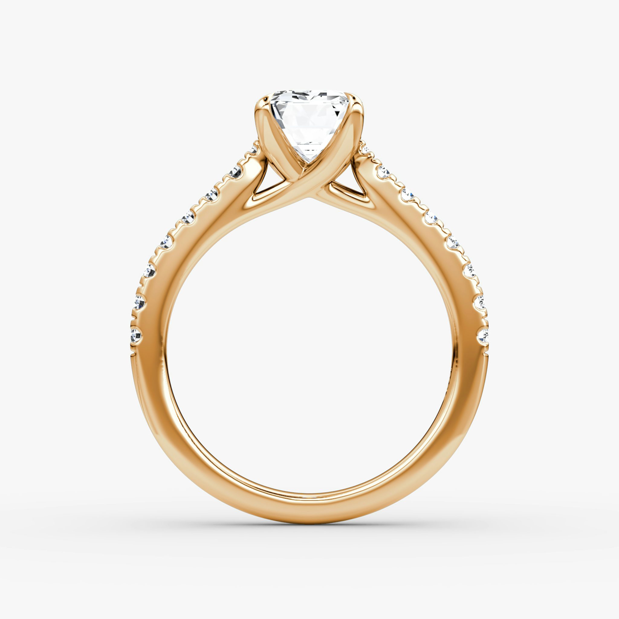 Anillo de compromiso Trellis Cathedral | Esmeralda | 14k | Oro rosa | bandAccent: Pavé | diamondOrientation: vertical | caratWeight: other