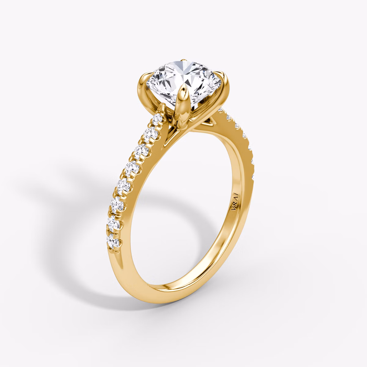 The Trellis Cathedral | Round Brilliant | 18k | Yellow Gold | bandAccent: Pavé | caratWeight: other | diamondOrientation: vertical