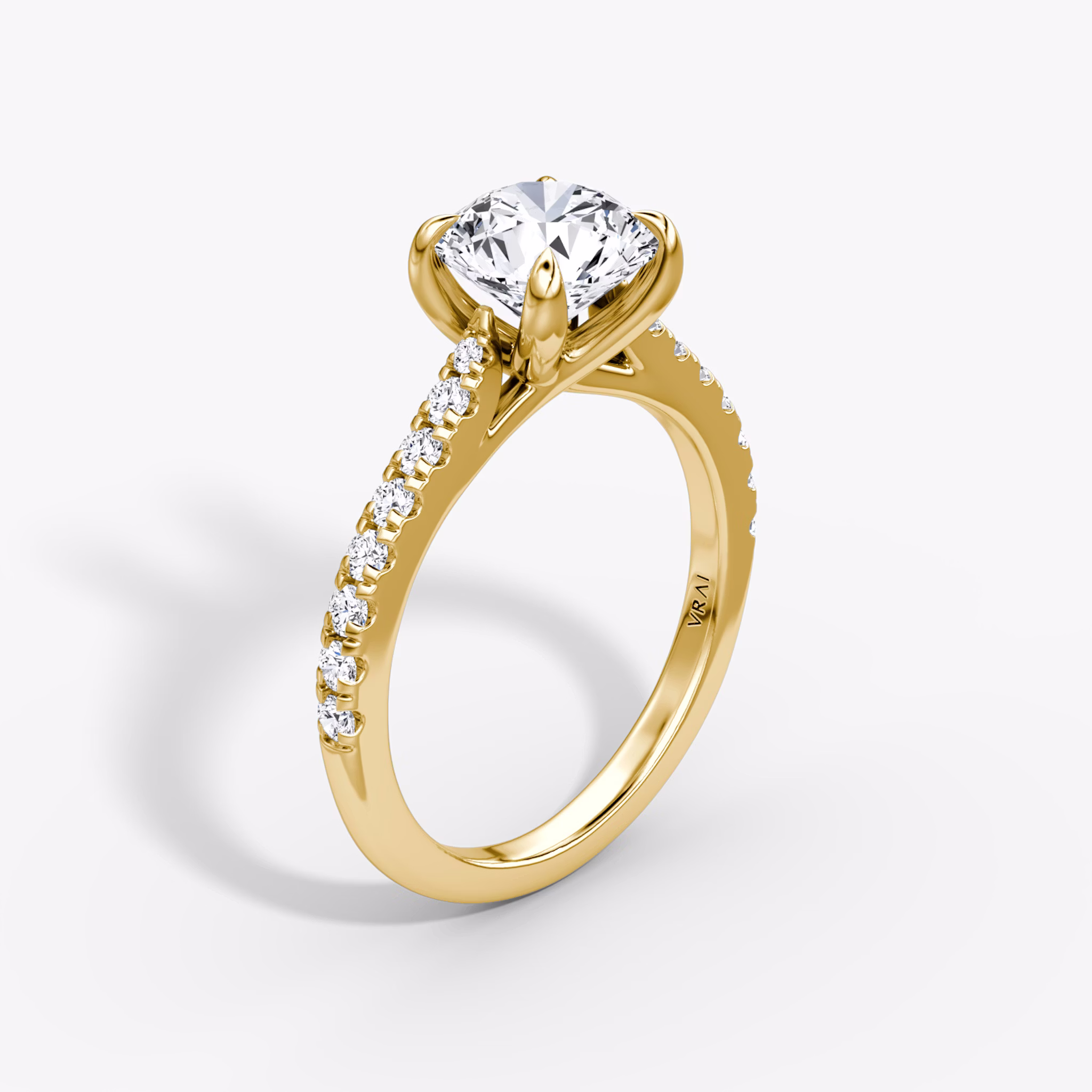The Trellis Cathedral | Round Brilliant | 18k | Yellow Gold | bandAccent: Pavé | caratWeight: other | diamondOrientation: vertical