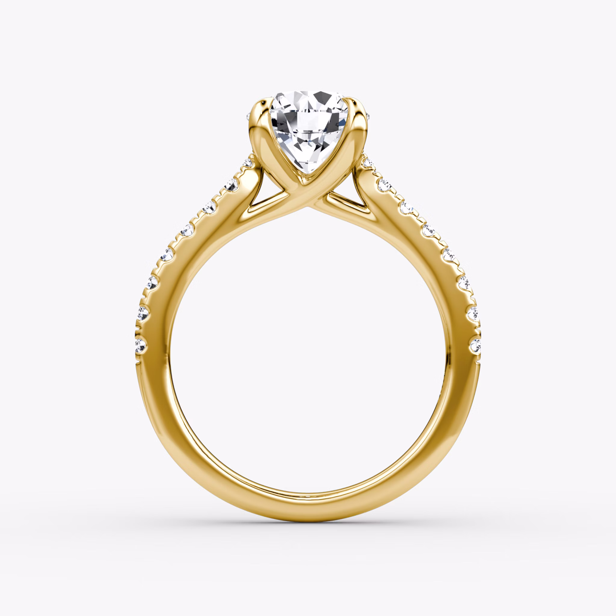 The Trellis Cathedral | Round Brilliant | 18k | Yellow Gold | bandAccent: Pavé | caratWeight: other | diamondOrientation: vertical
