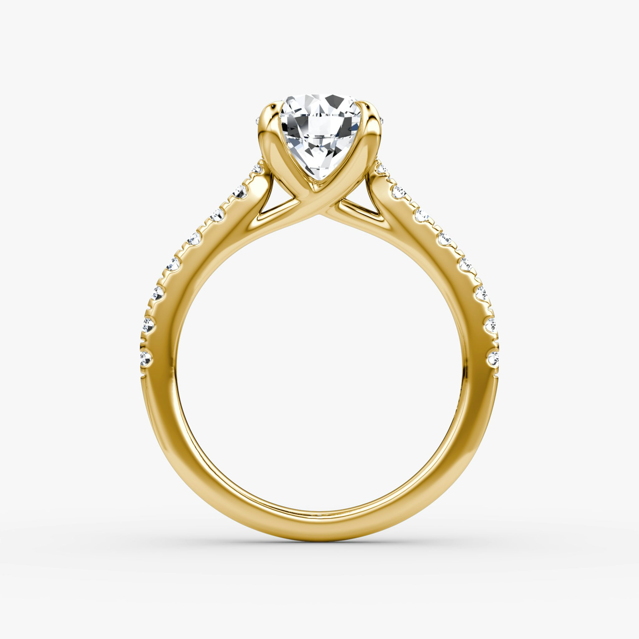 The Trellis Cathedral | Round Brilliant | 18k | Yellow Gold | bandAccent: Pavé | caratWeight: other | diamondOrientation: vertical