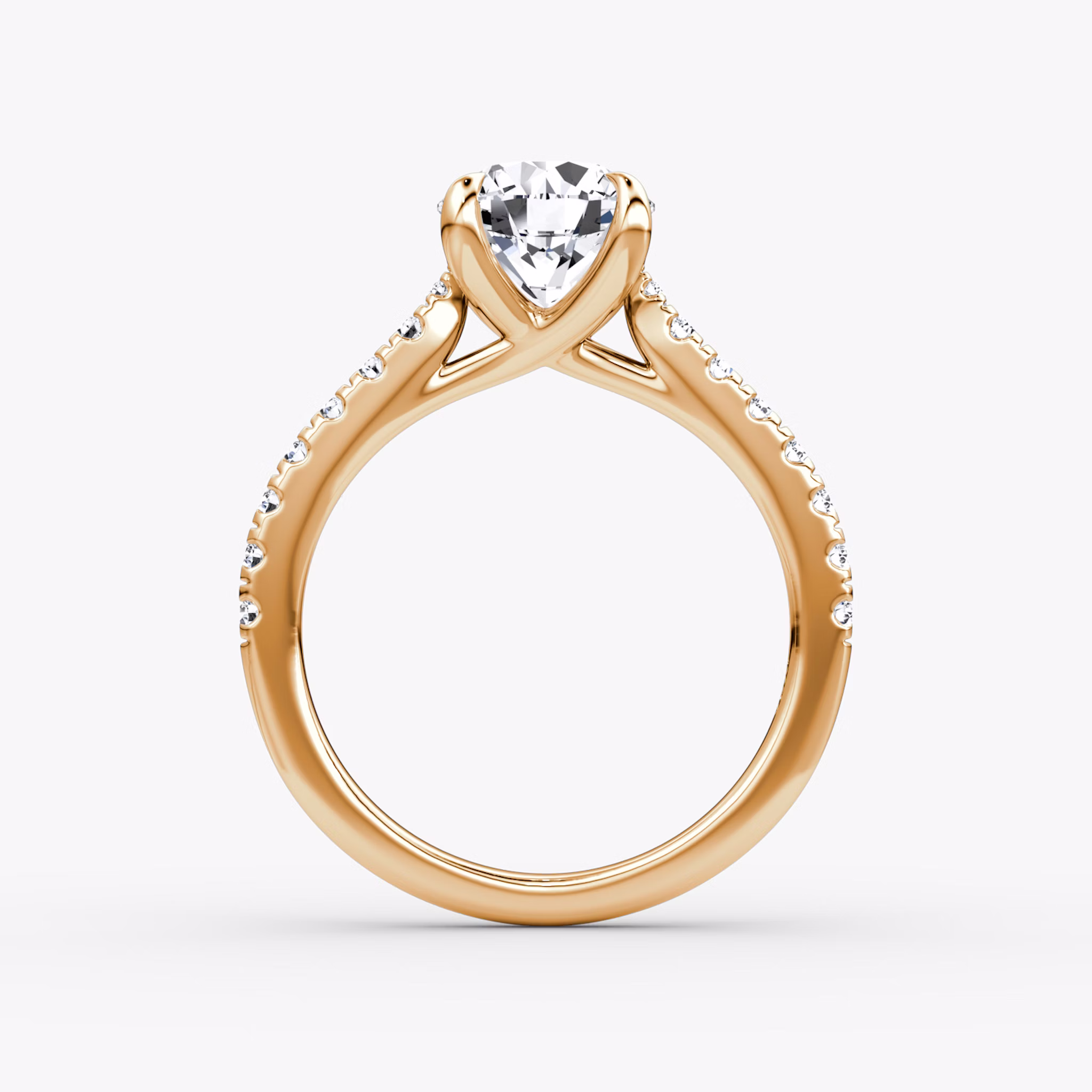 The Trellis Cathedral | Round Brilliant | 14k | Rose Gold | bandAccent: Pavé | caratWeight: other | diamondOrientation: vertical