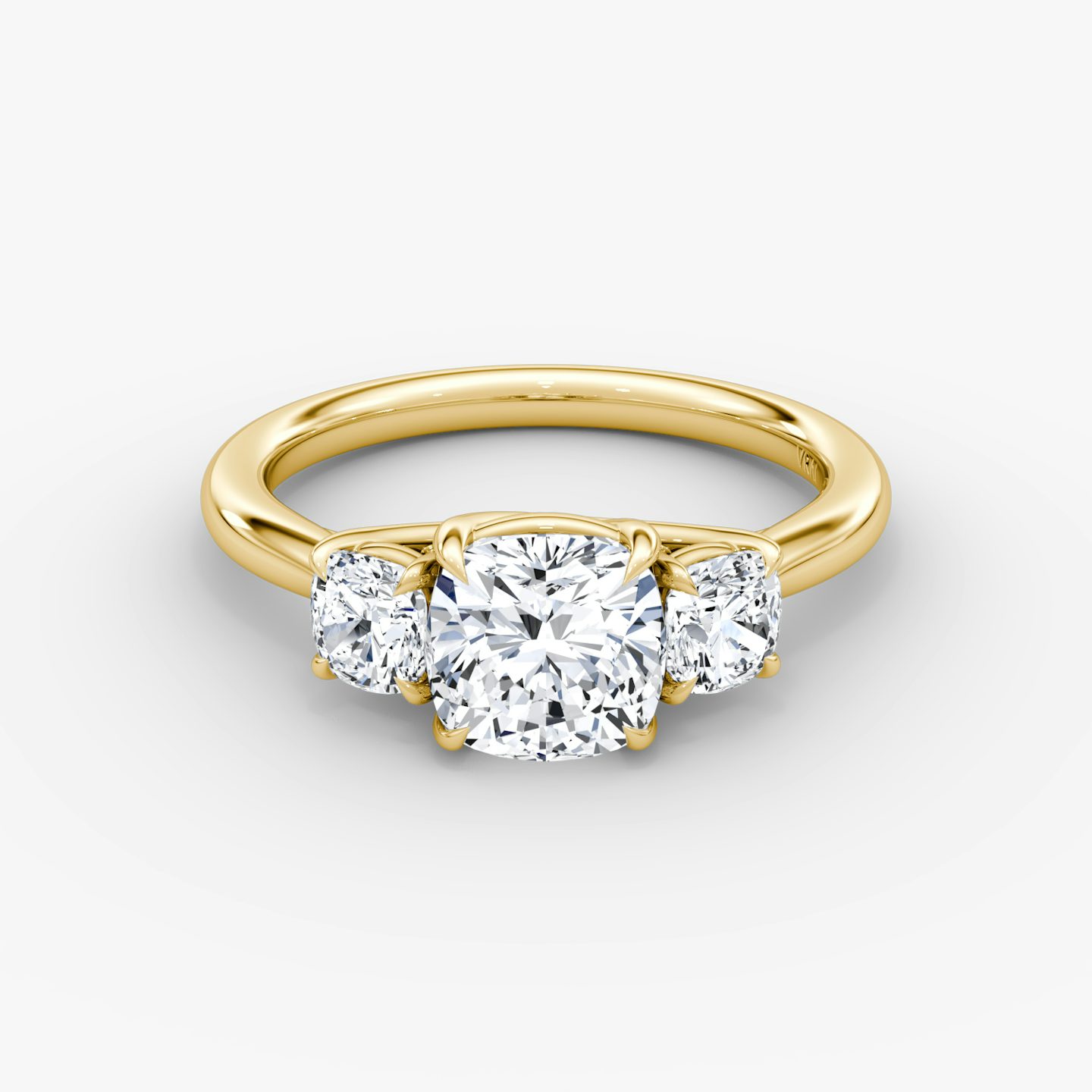 The Trellis Three Stone | Cushion | 18k | Yellow Gold | bandAccent: Plain | diamondOrientation: vertical | caratWeight: other