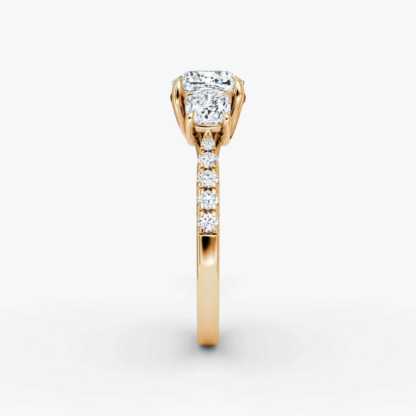 The Trellis Three Stone | Cushion | 14k | Rose Gold | bandAccent: Pavé | diamondOrientation: vertical | caratWeight: other