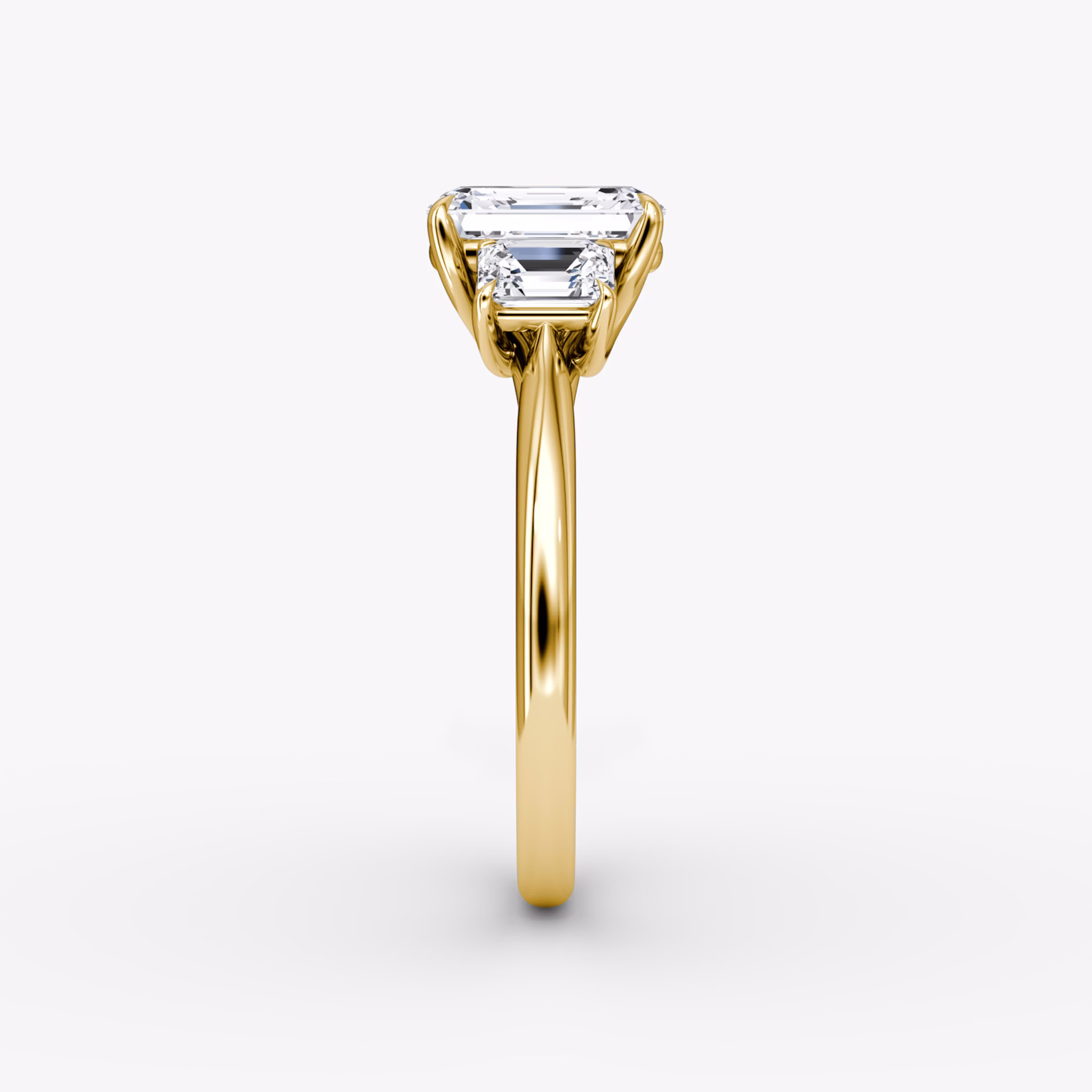 The Trellis Three Stone | Emerald | 18k | Yellow Gold | bandAccent: Plain | diamondOrientation: vertical | caratWeight: other