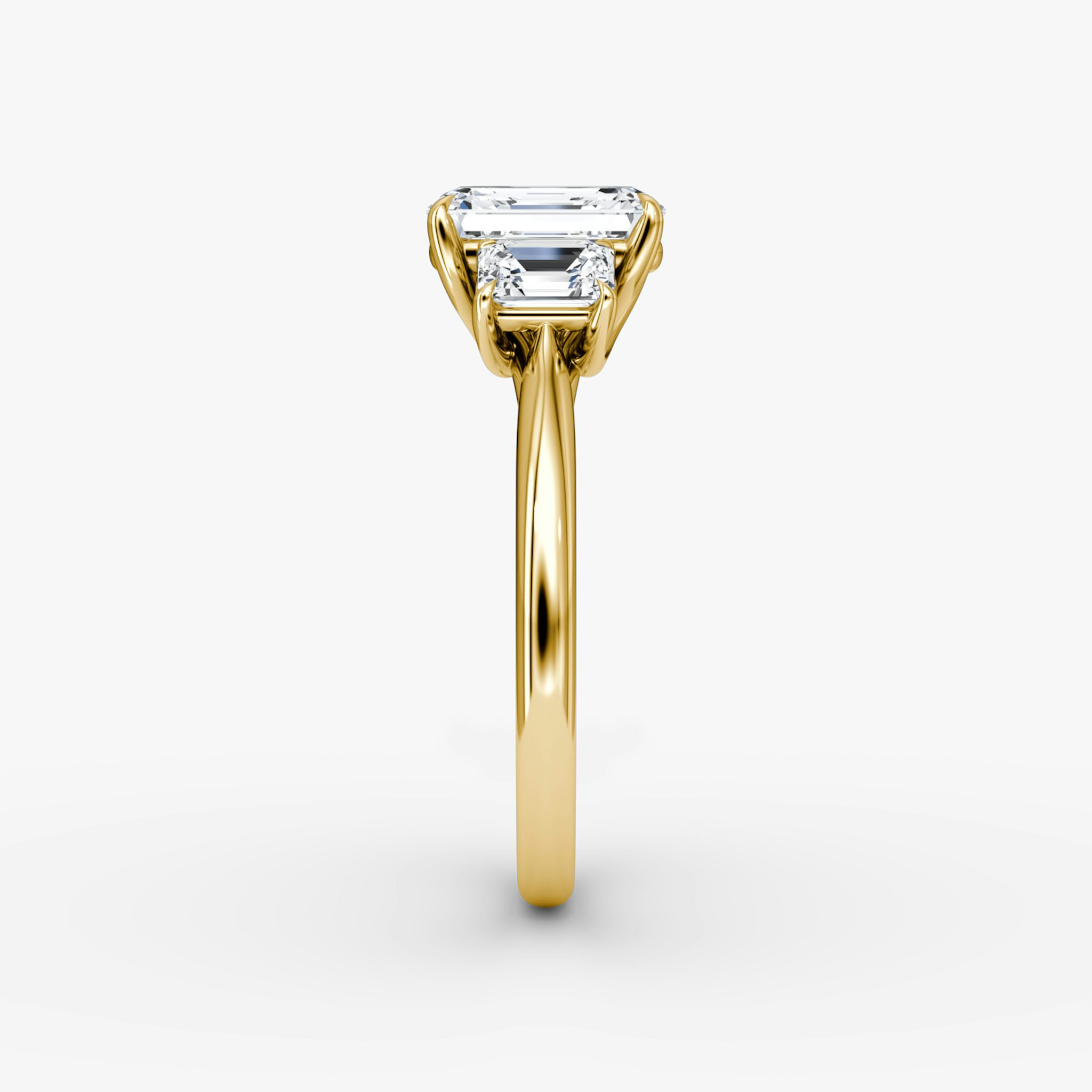 The Trellis Three Stone | Emerald | 18k | Yellow Gold | bandAccent: Plain | diamondOrientation: vertical | caratWeight: other