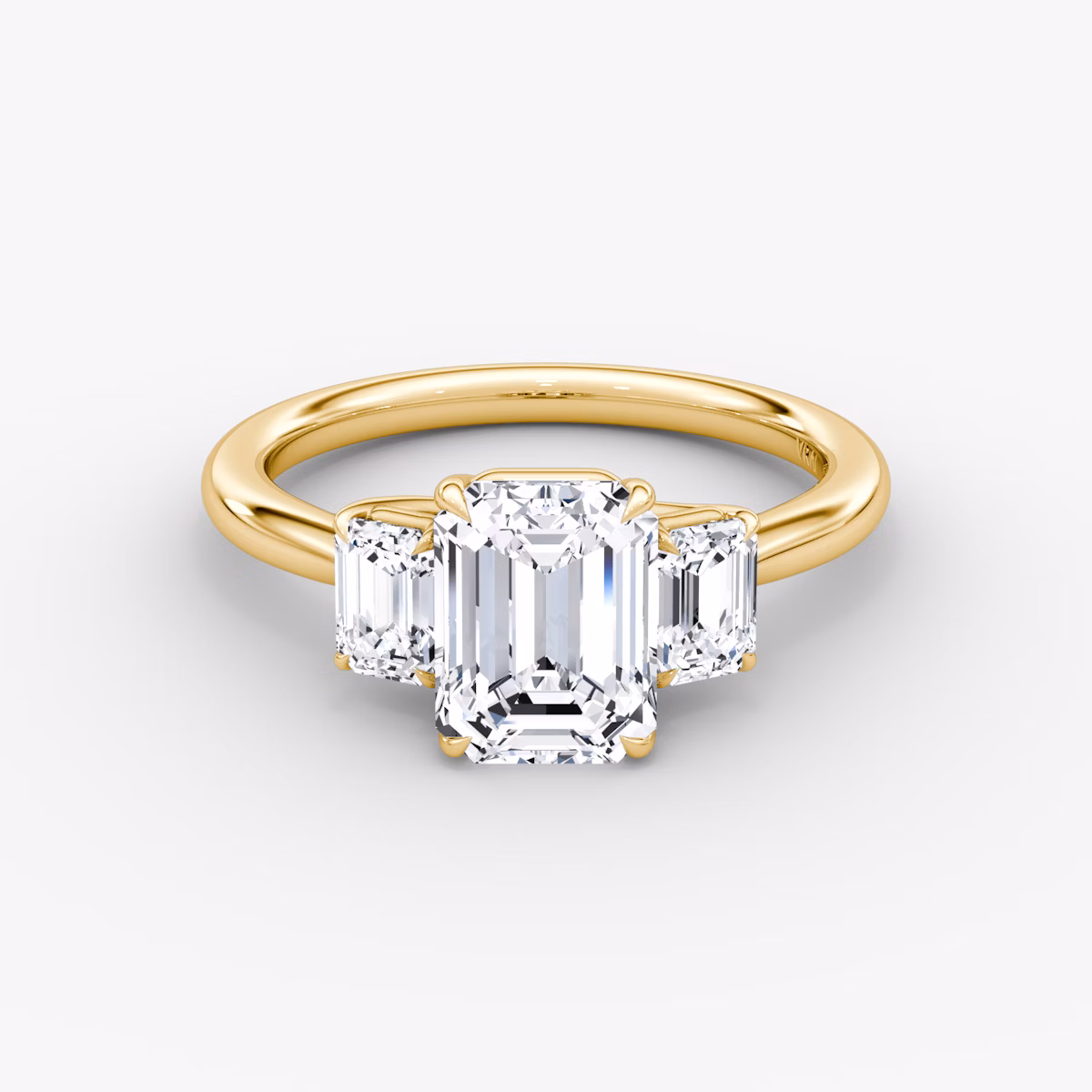 The Trellis Three Stone | Emerald | 18k | Yellow Gold | bandAccent: Plain | diamondOrientation: vertical | caratWeight: other
