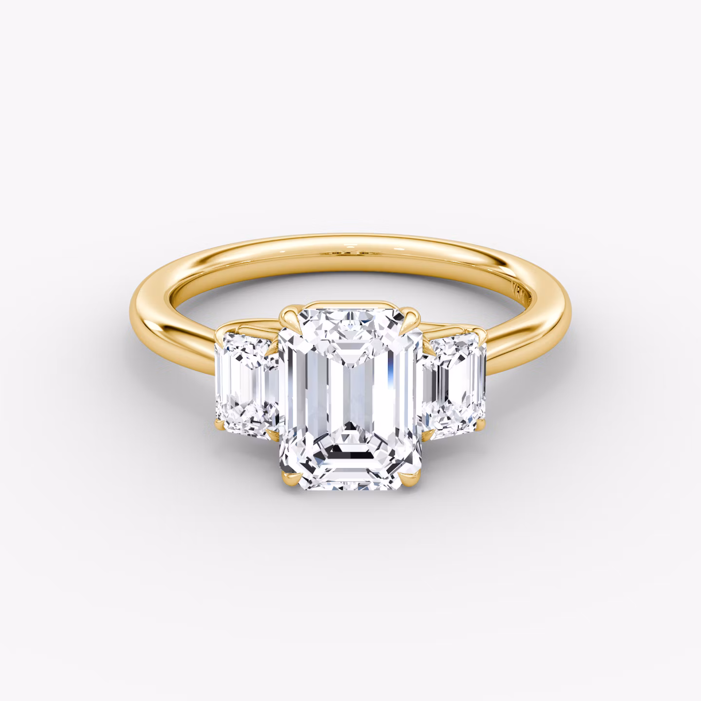 The Trellis Three Stone | Emerald | 18k | Yellow Gold | bandAccent: Plain | diamondOrientation: vertical | caratWeight: other