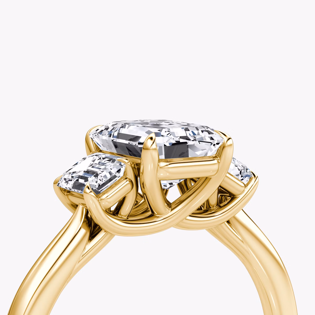 The Trellis Three Stone | Emerald | 18k | Yellow Gold | bandAccent: Plain | diamondOrientation: vertical | caratWeight: other