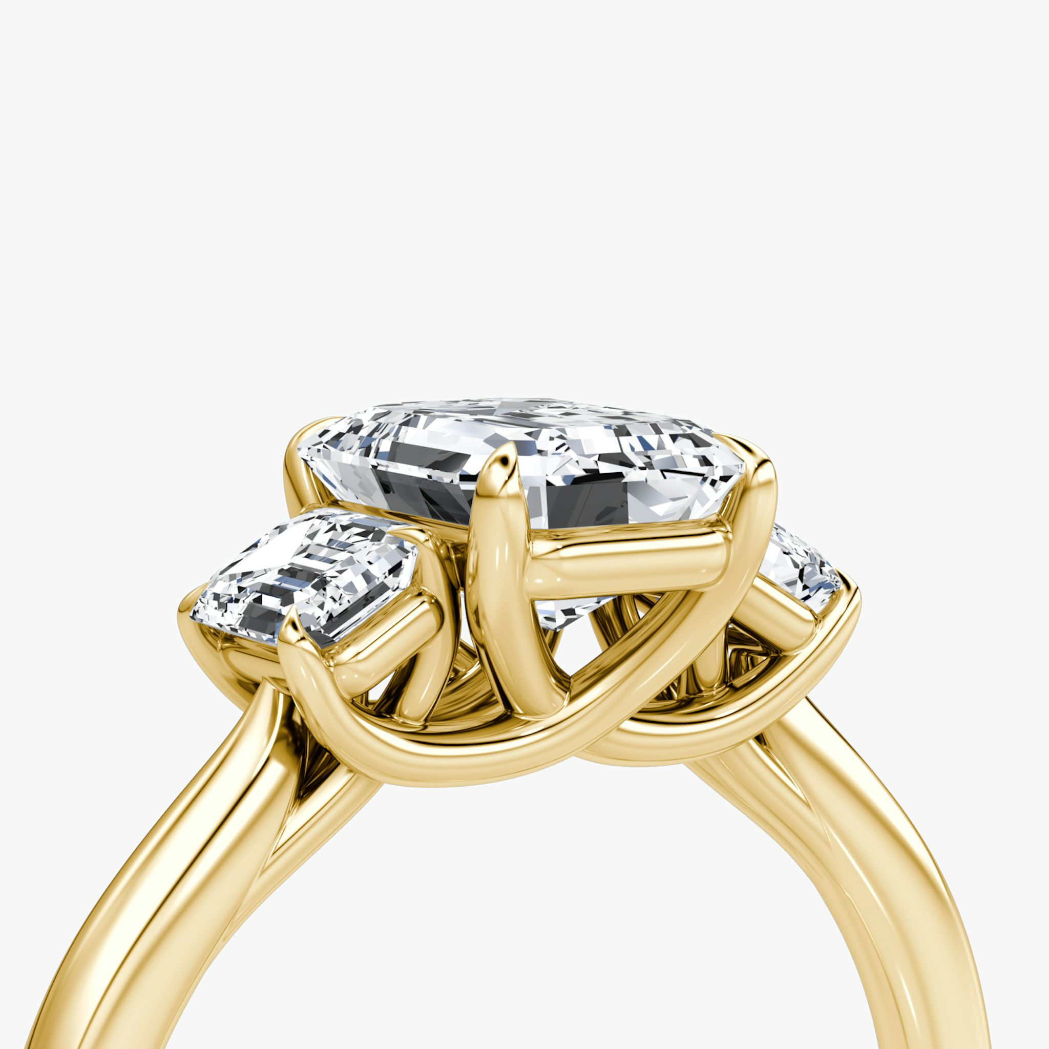 The Trellis Three Stone | Emerald | 18k | Yellow Gold | bandAccent: Plain | diamondOrientation: vertical | caratWeight: other