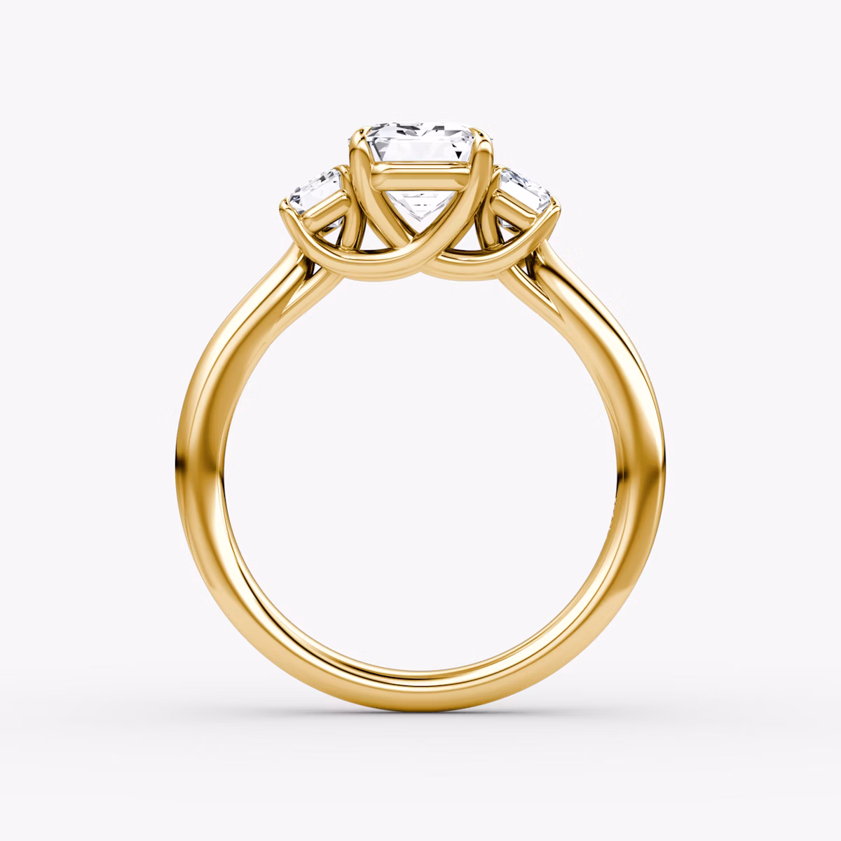 The Trellis Three Stone | Emerald | 18k | Yellow Gold | bandAccent: Plain | diamondOrientation: vertical | caratWeight: other