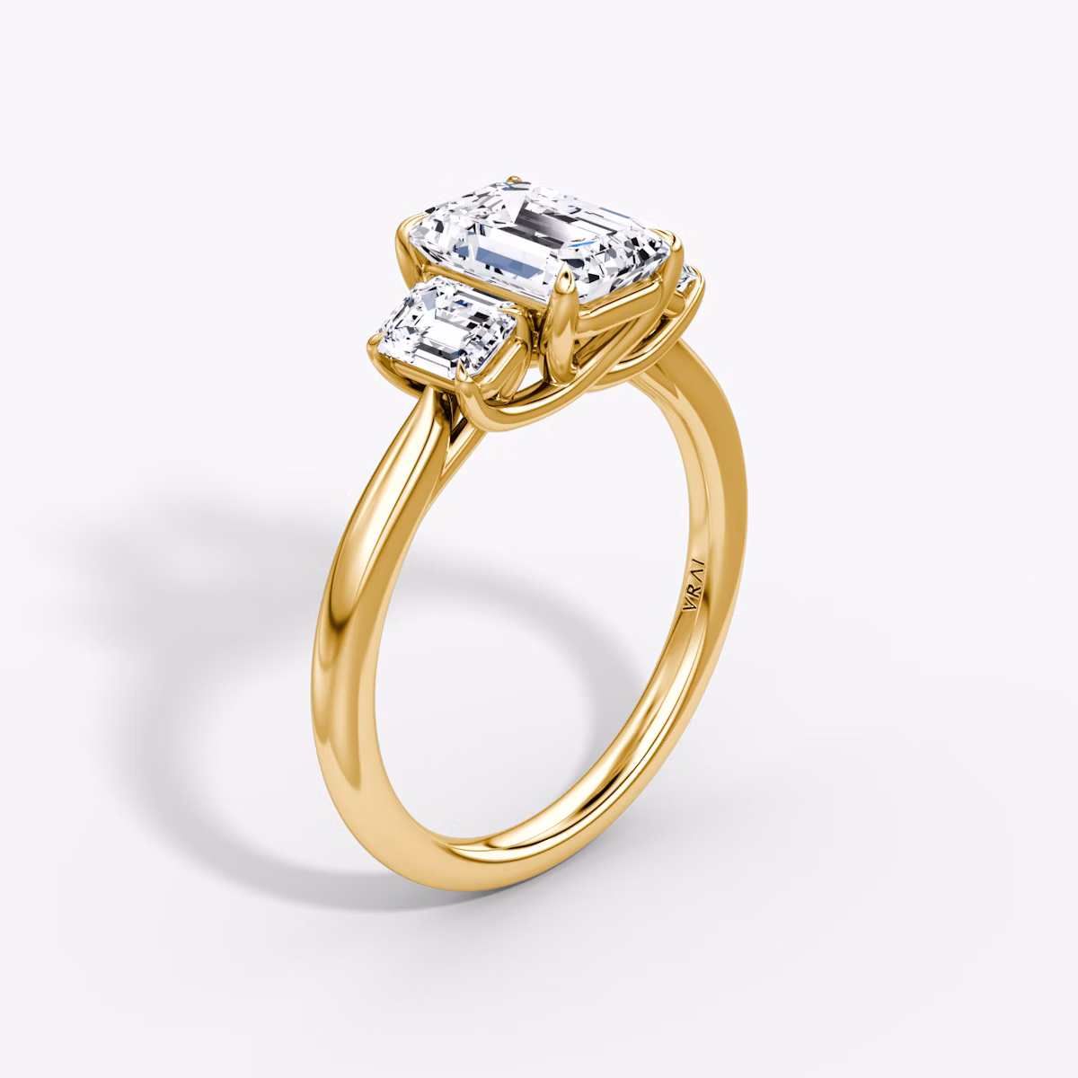 The Trellis Three Stone | Emerald | 18k | Yellow Gold | bandAccent: Plain | diamondOrientation: vertical | caratWeight: other