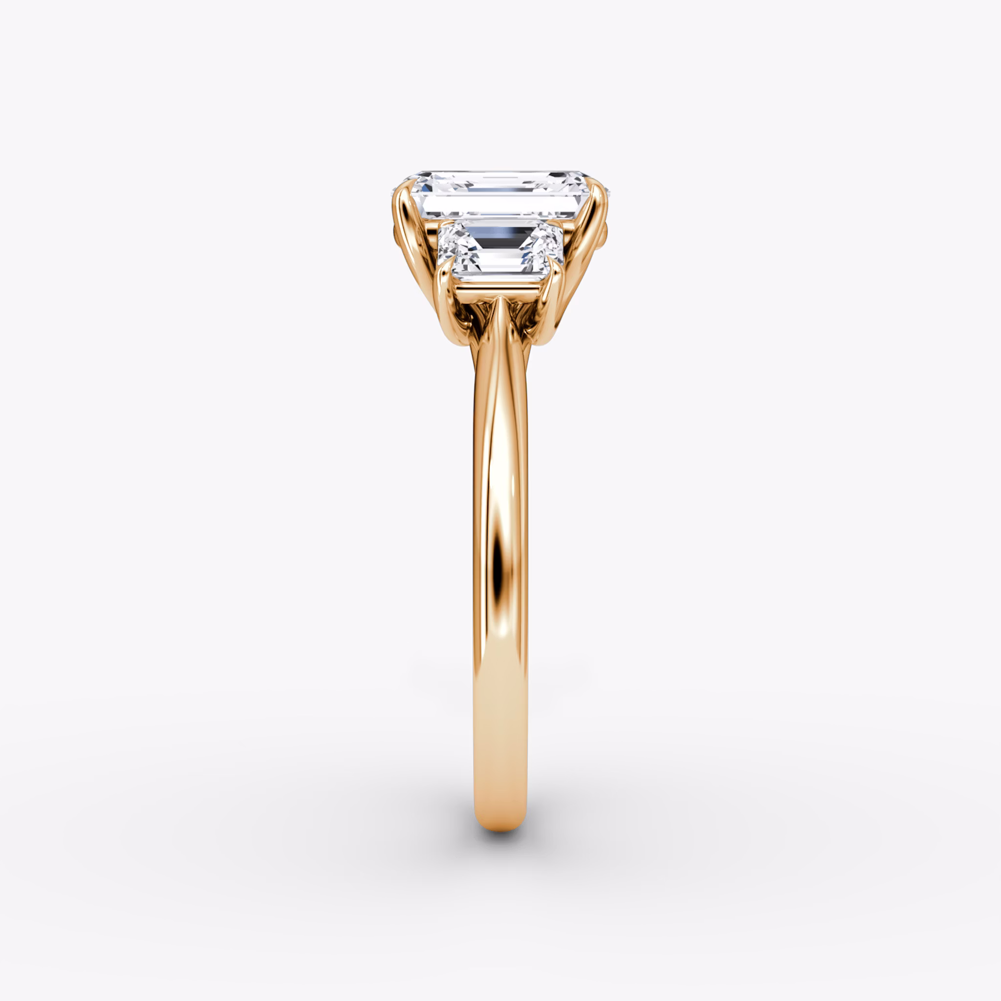 The Trellis Three Stone | Emerald | 14k | Rose Gold | bandAccent: Plain | diamondOrientation: vertical | caratWeight: other