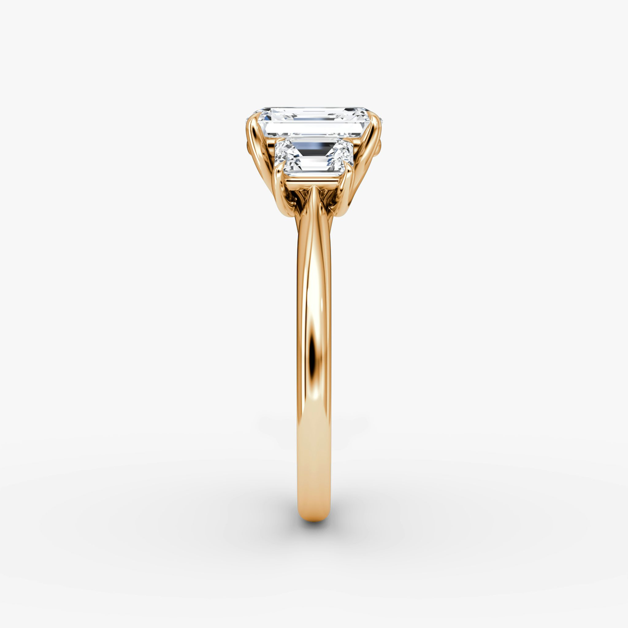 The Trellis Three Stone | Emerald | 14k | Rose Gold | bandAccent: Plain | diamondOrientation: vertical | caratWeight: other